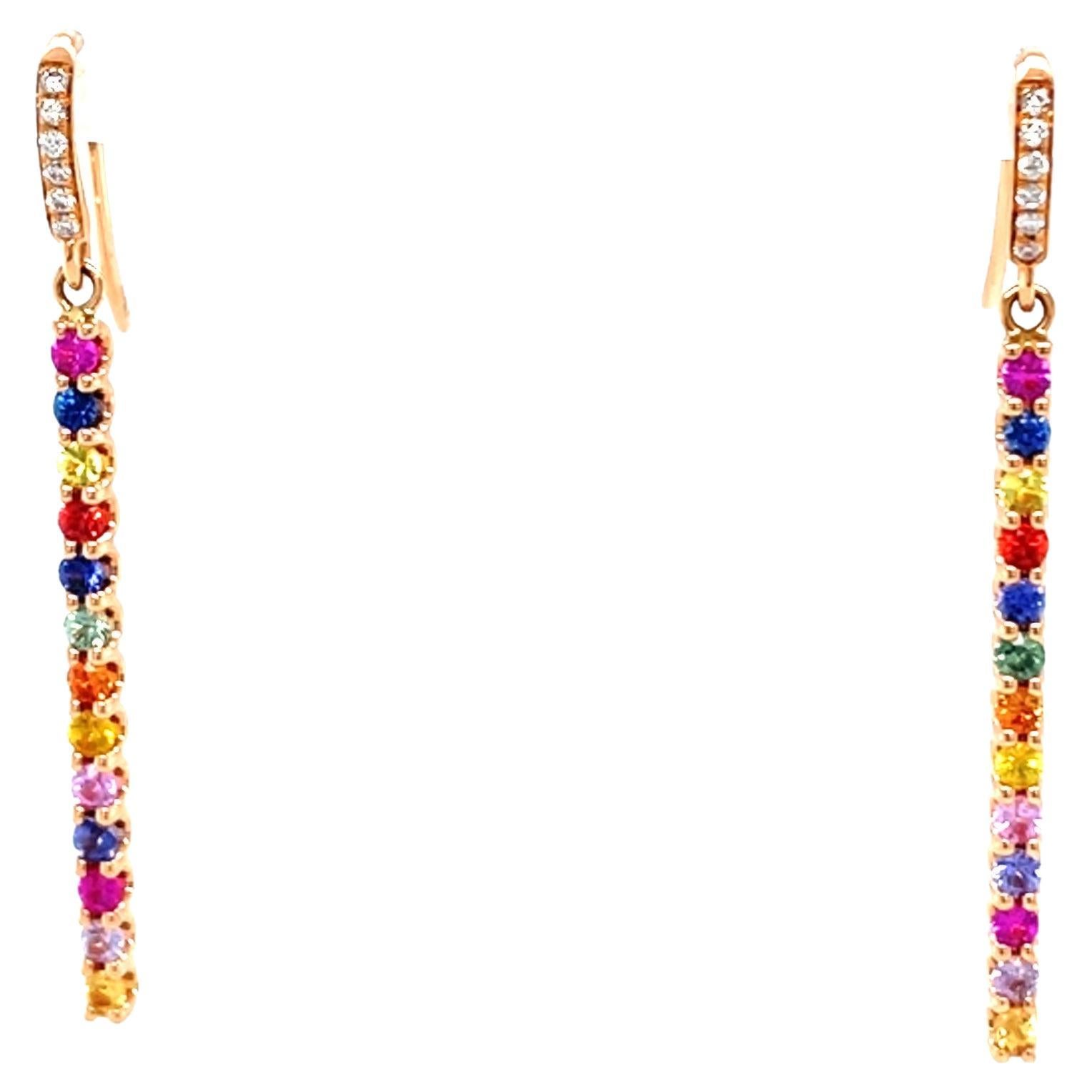 18 Karat Rose Gold Diamond Multi-coloured Sapphire Drop Earrings