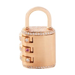 18 Karat Rose Gold Diamond Padlock Pendant