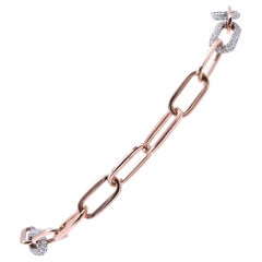 18 Karat Rose Gold Diamond Paperclip Link Bracelet