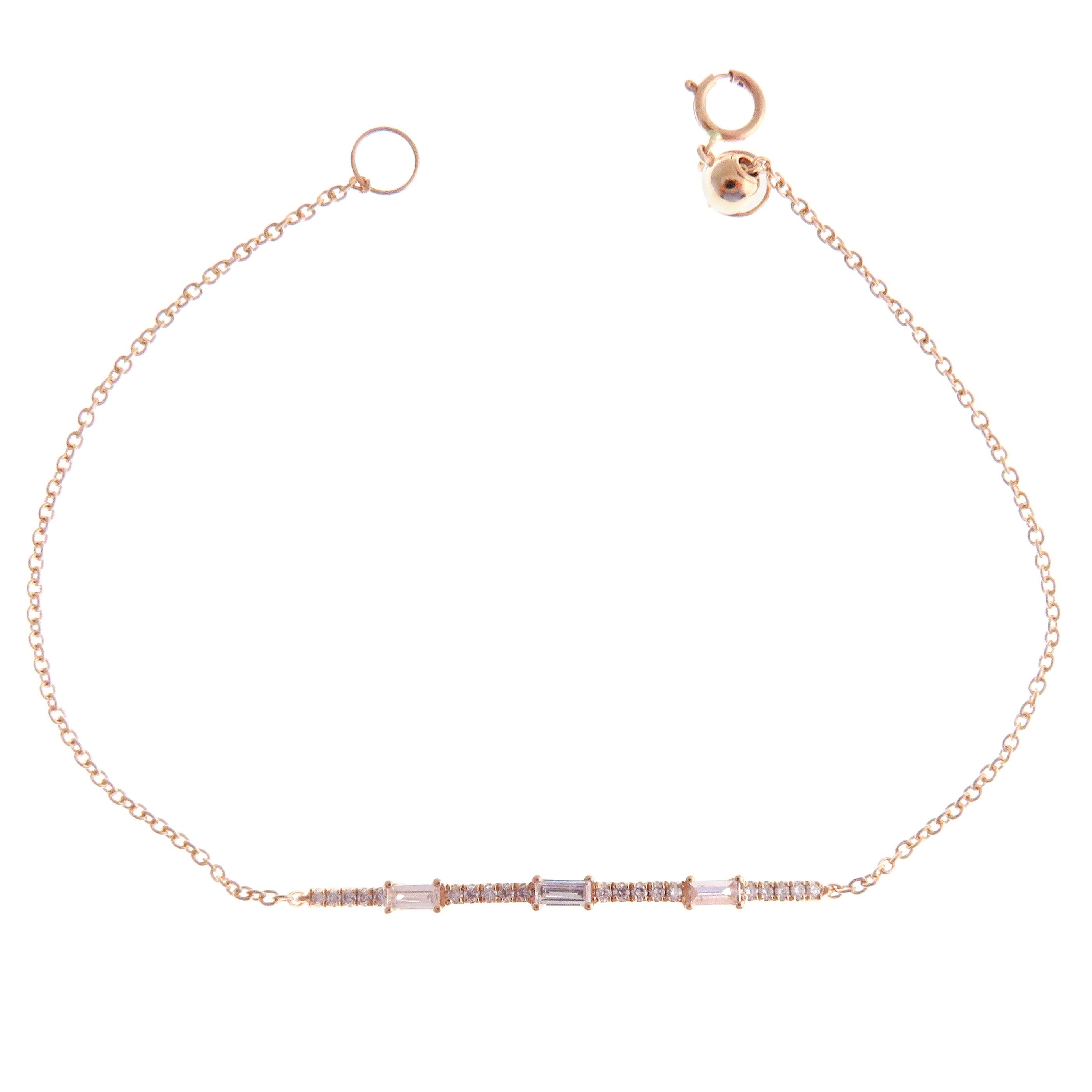 18 Karat Roségold Diamant Pavé Baguette Akzent Bar-Armband im Angebot