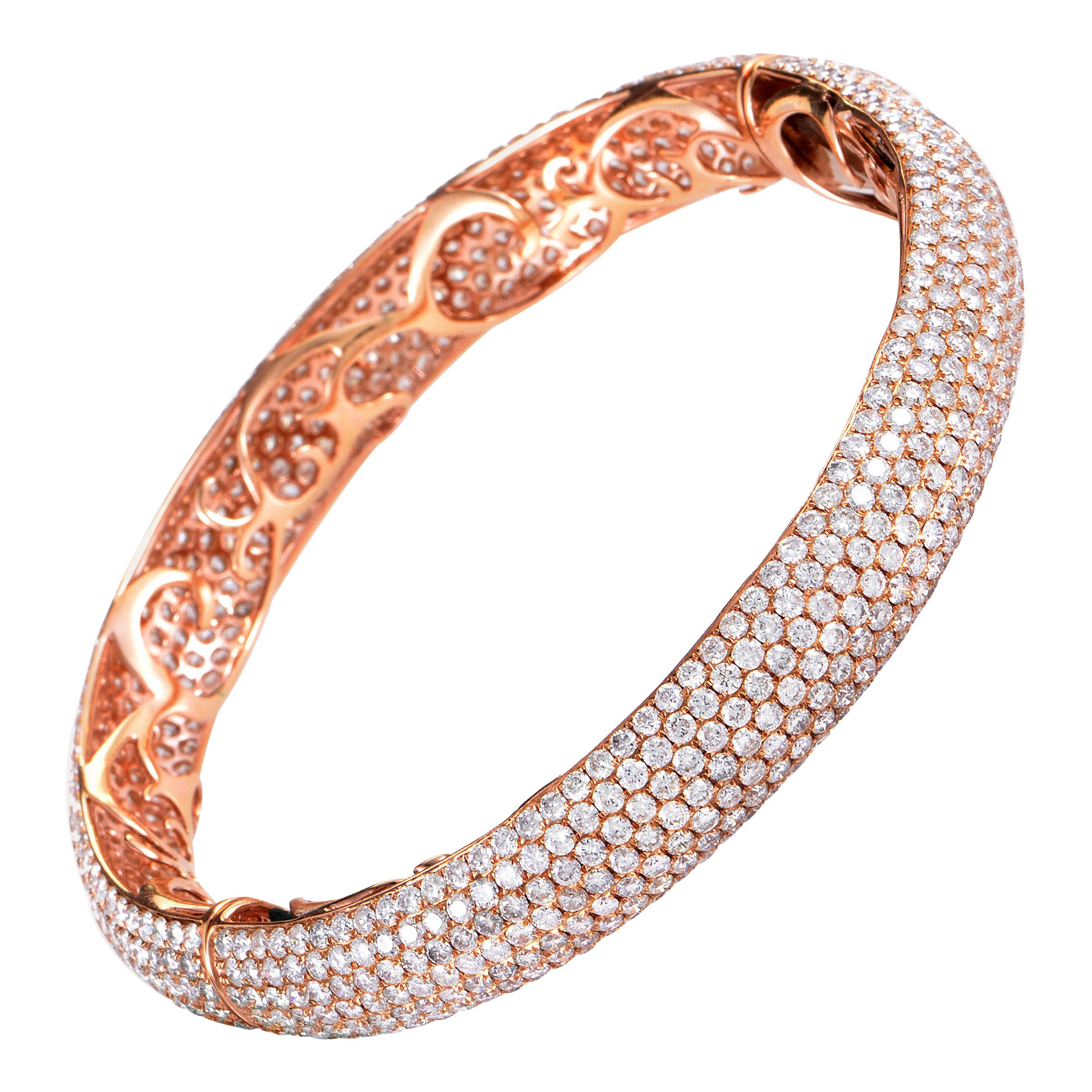 18 Karat Rose Gold Diamond Pave Bangle Bracelet