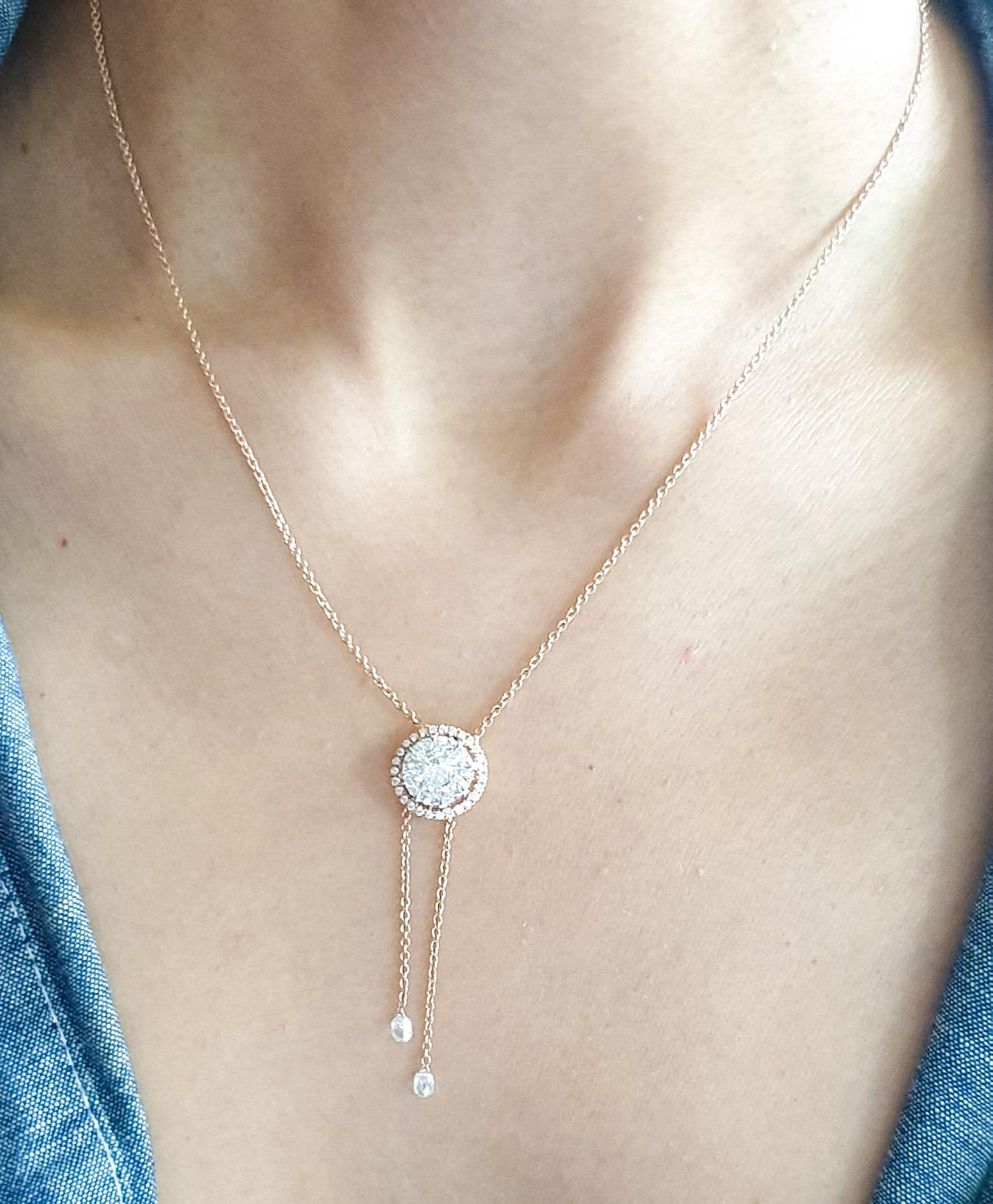 Modern 18 Karat Rose Gold Diamond Pendant Necklace For Sale