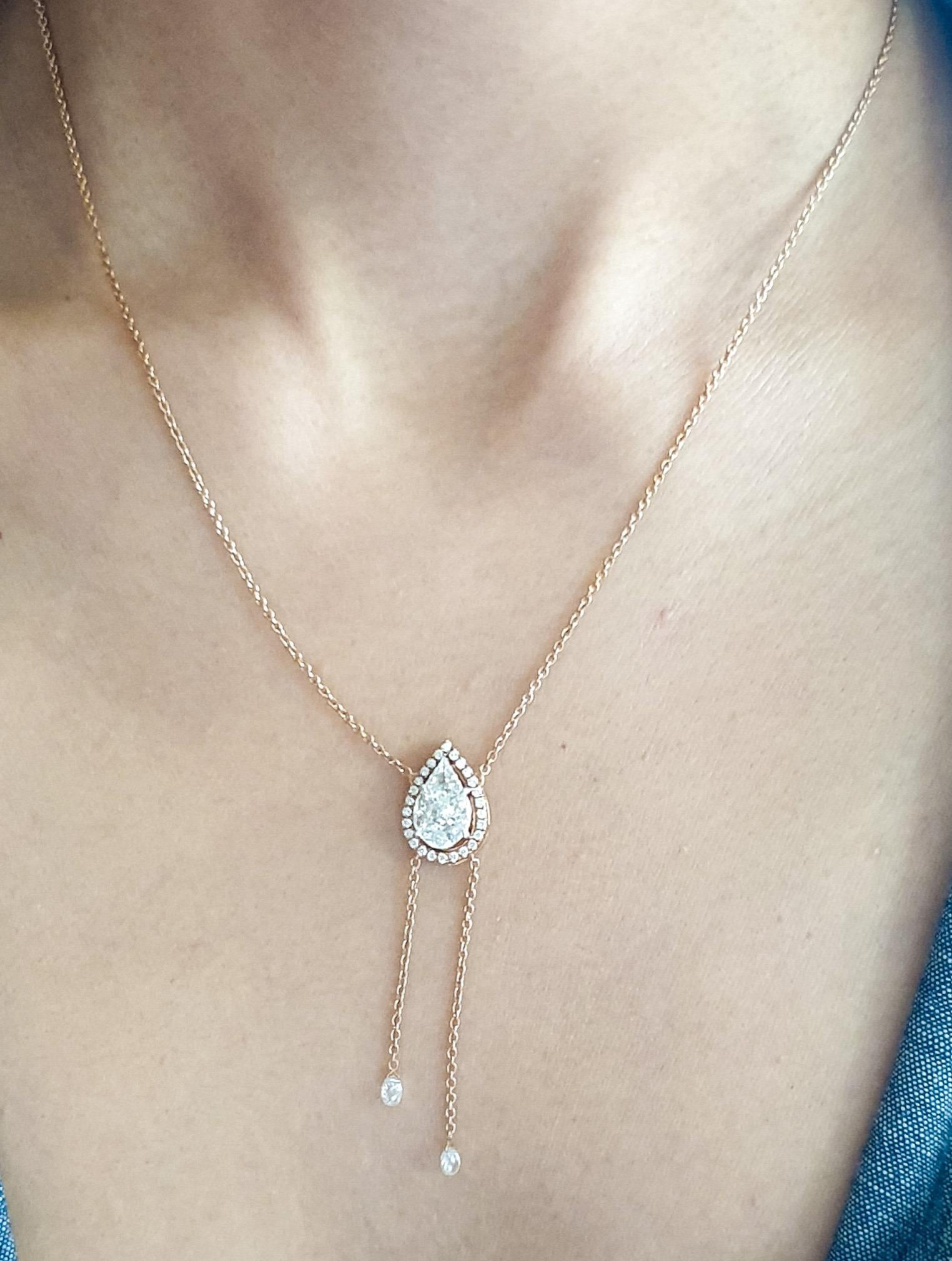 Modern 18 Karat Rose Gold Diamond Pendant Necklace For Sale