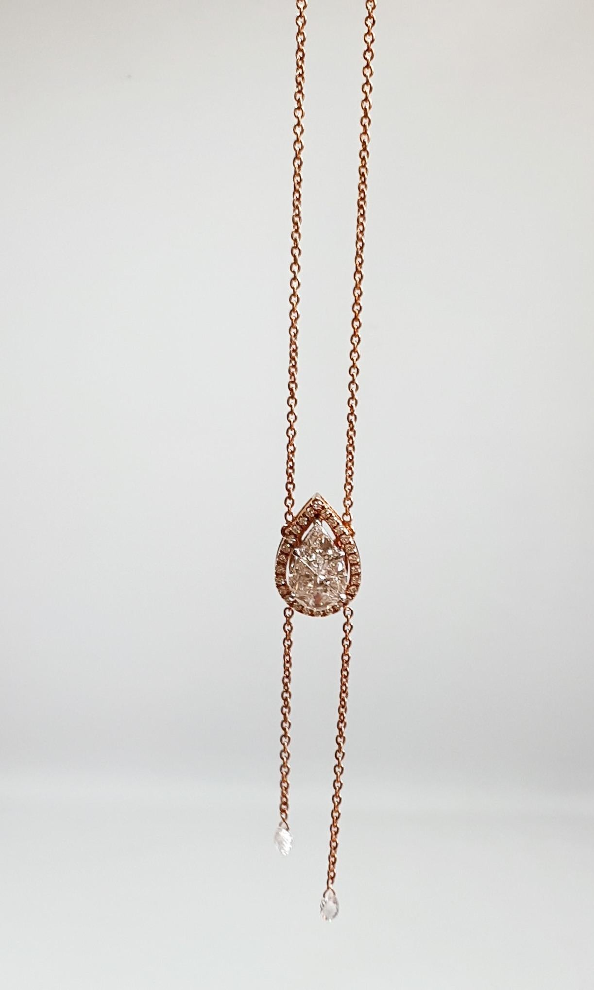 Brilliant Cut 18 Karat Rose Gold Diamond Pendant Necklace For Sale