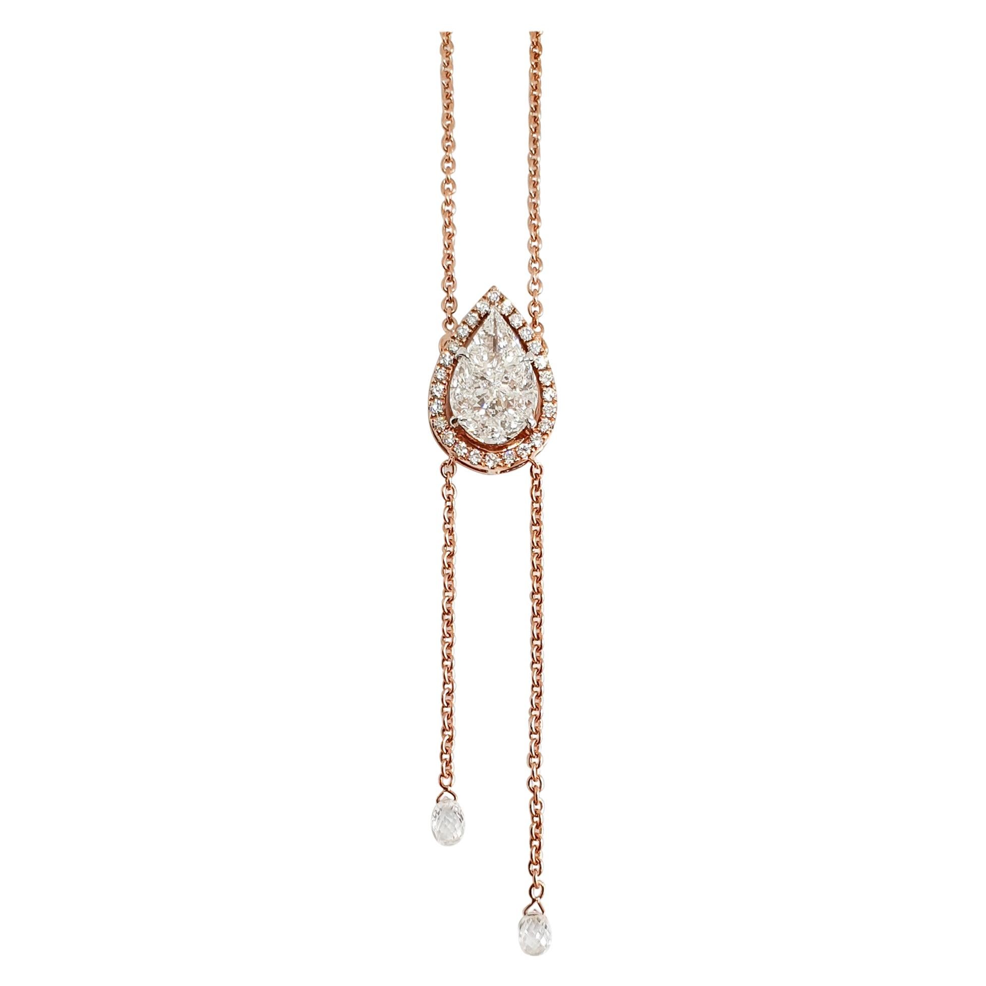 18 Karat Rose Gold Diamond Pendant Necklace For Sale