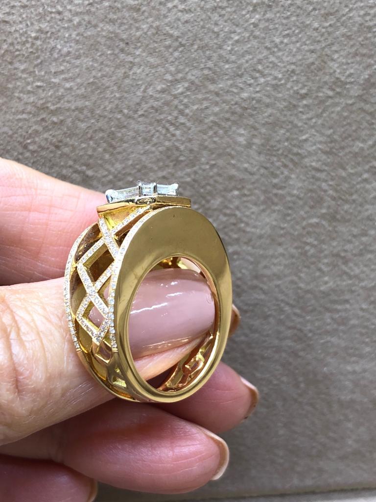 Emerald Cut 18 Karat Rose Gold Diamond Pie Cut Ring