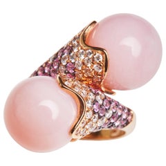 18 Karat Rose Gold, Diamond, Pink Sapphire and Rose Opal Cocktail Ring