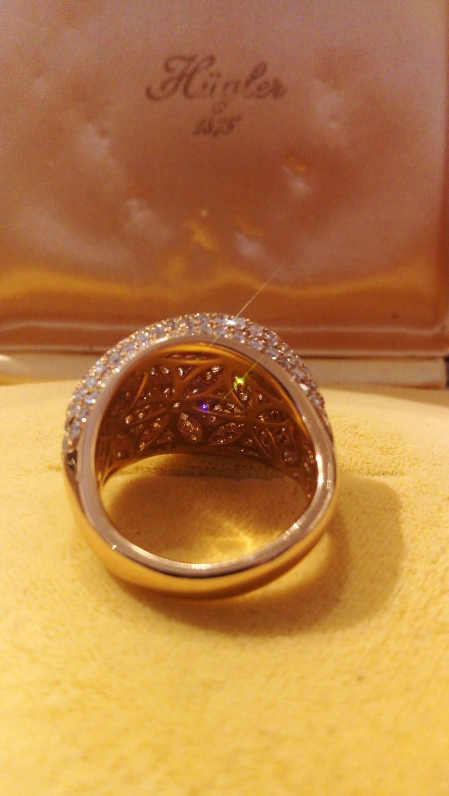Artisan 18 Karat Rose Gold Diamond Ring, 4 Carat For Sale