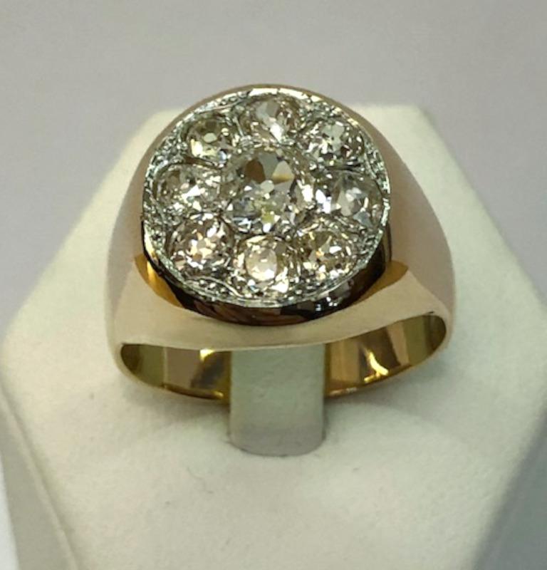 Anello in oro rosa 18 carati con diamanti brillanti di taglio antico per un totale di 2 carati / Made in Italy anni 1930-40
Anello taglia US 10