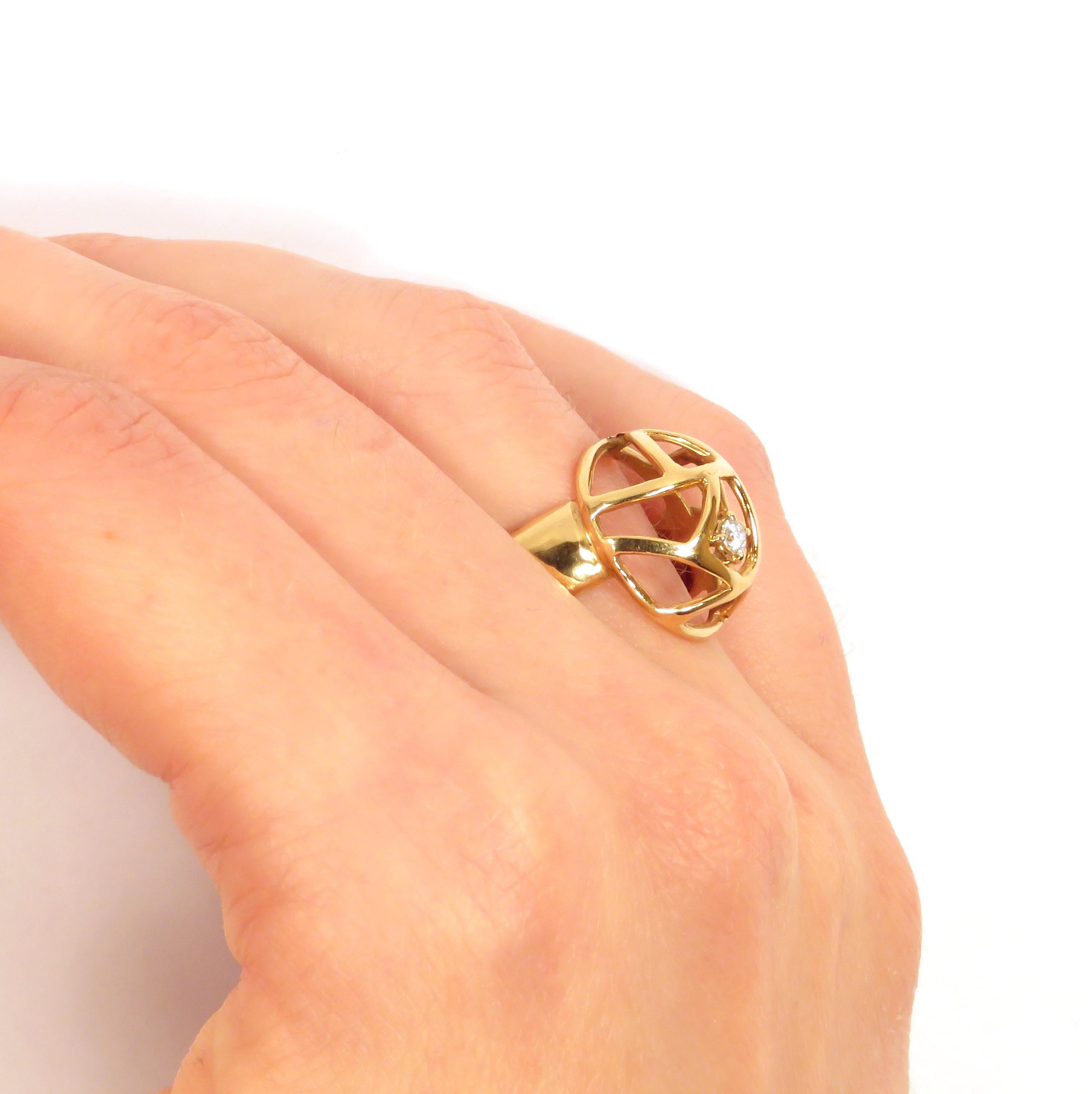 Taille ronde Bague en or rose 18 carats et diamants, fabriquée à la main en Italie par Botta Gioielli en vente