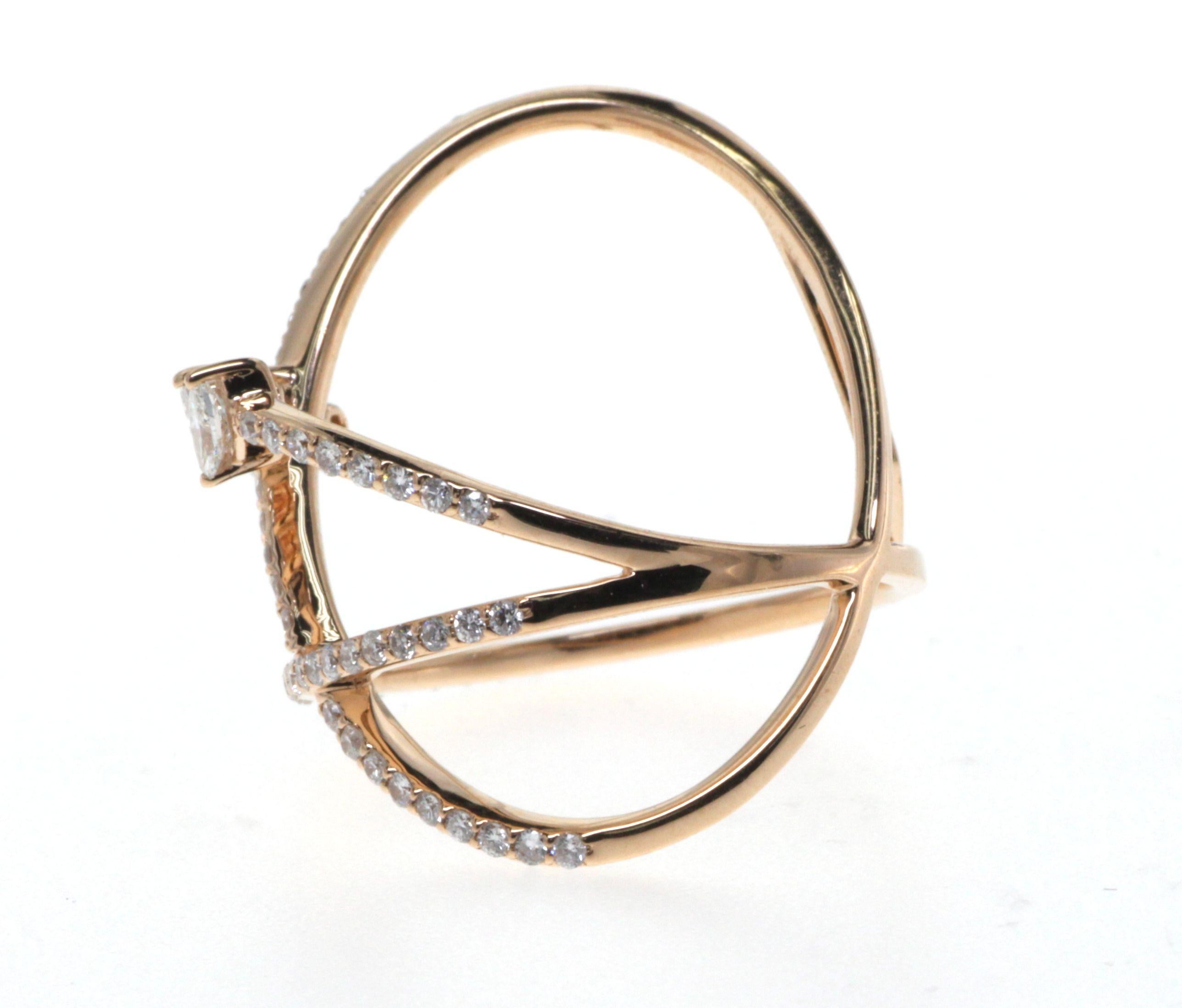 Marquise Cut 18 Karat Rose Gold Diamond Ring, X Ring
