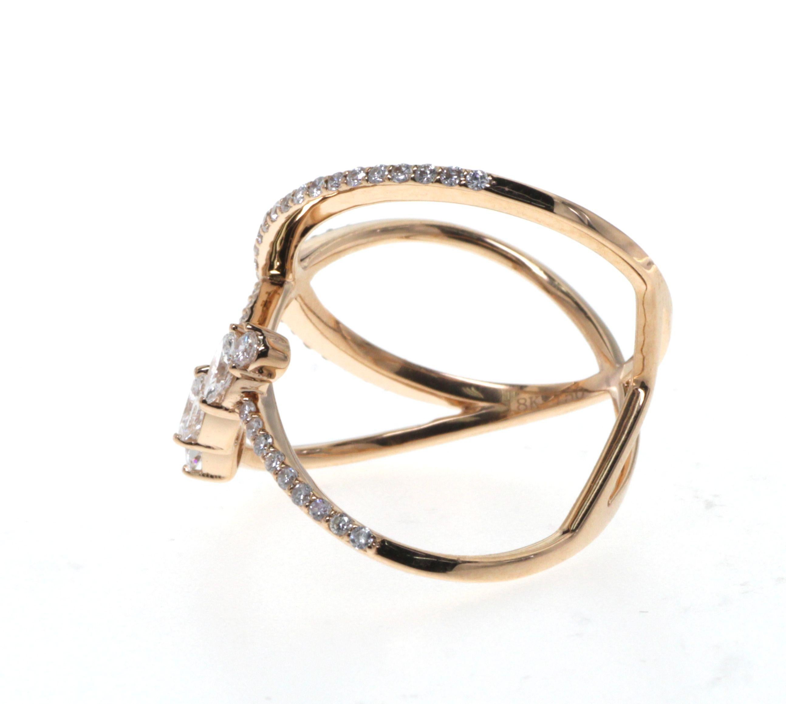 18 Karat Rose Gold Diamond Ring, X Ring In New Condition In Hong Kong, HK