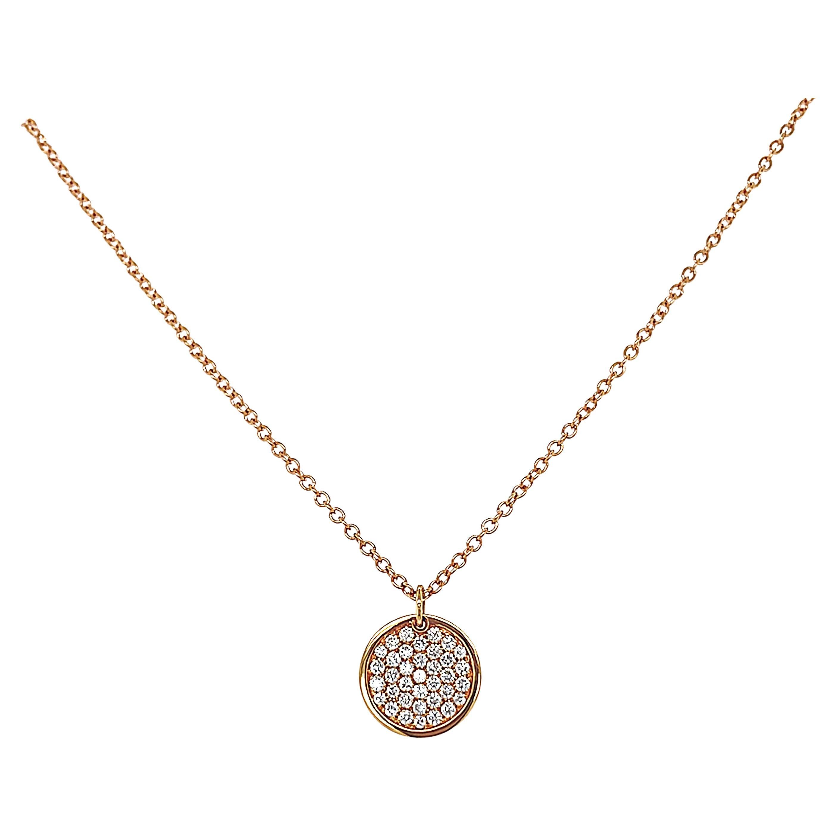 18 Karat Rose Gold Diamond Round Pendant For Sale