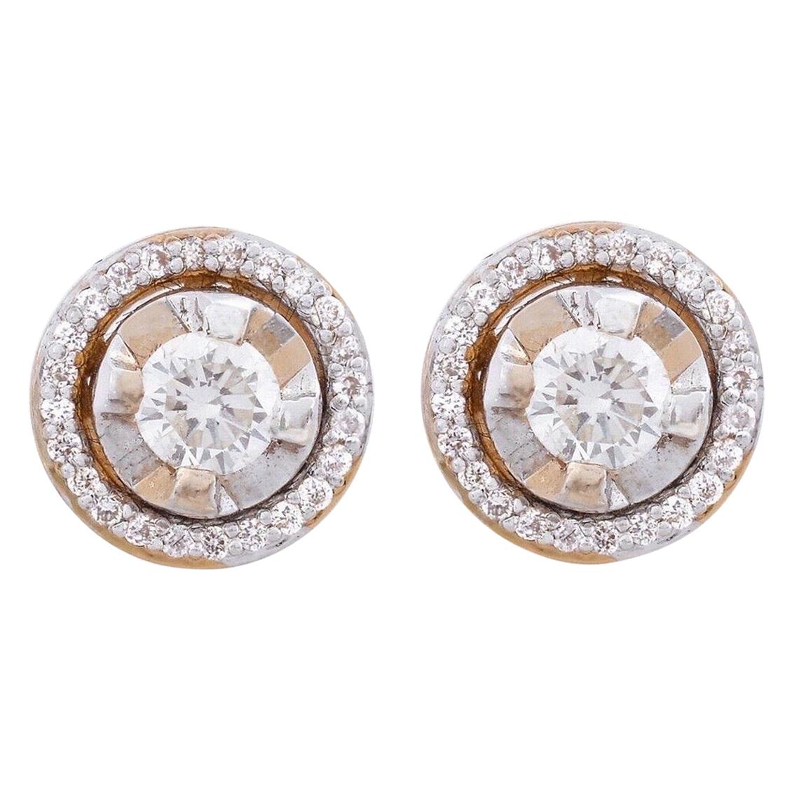 18 Karat Rose Gold Diamond Round Stud Earrings