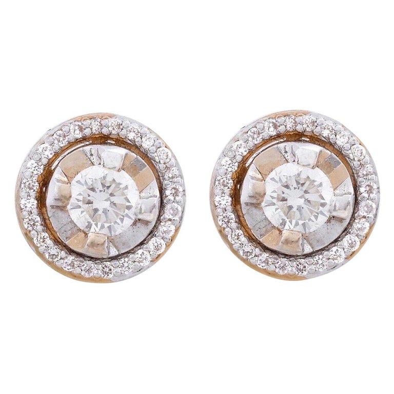 18 Karat Rose Gold Diamond Round Stud Earrings For Sale at 1stDibs