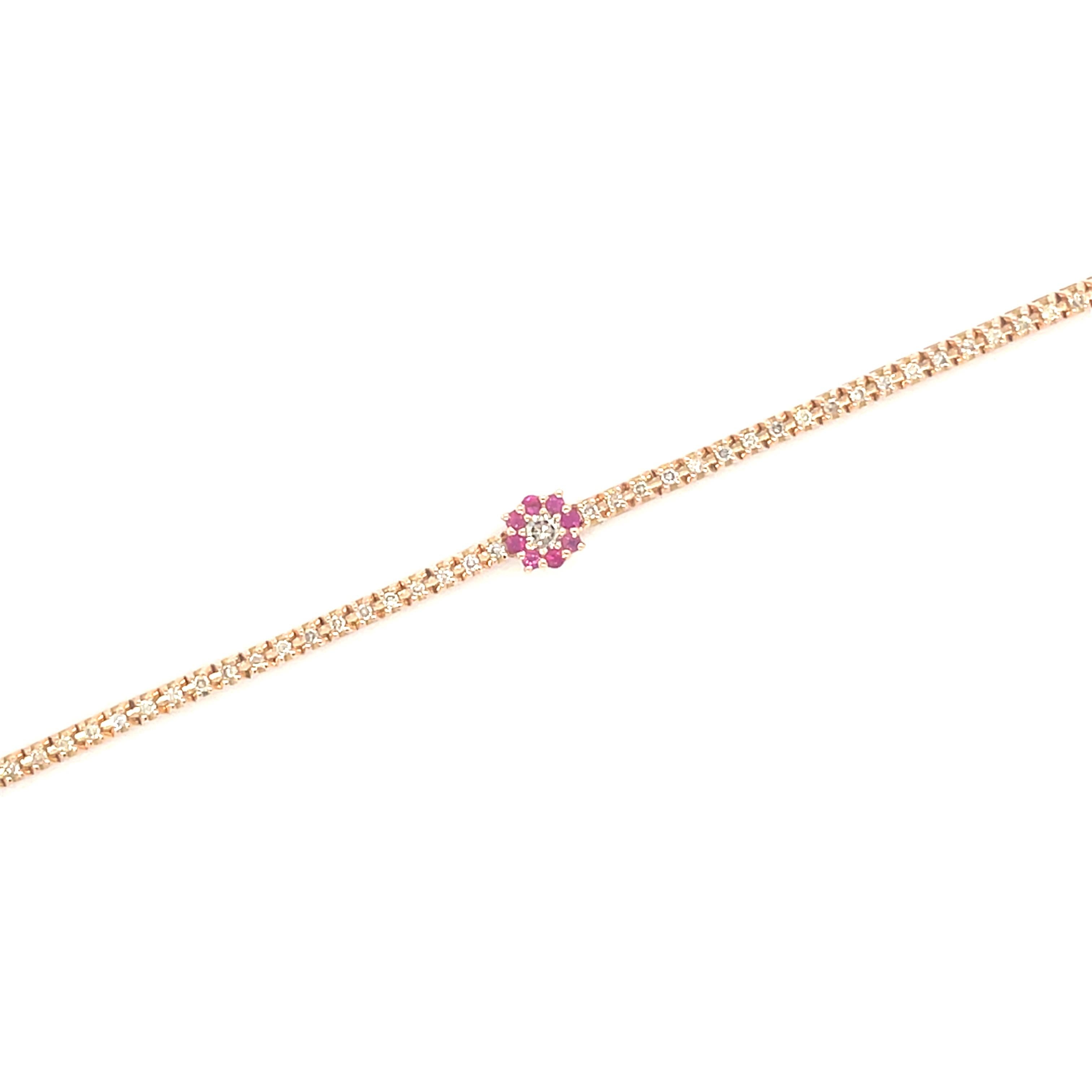 18 Karat Rose Gold Diamond Rubies Bracelet In New Condition For Sale In Monte-Carlo, MC