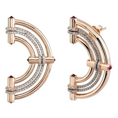 18 Karat Rose Gold, Diamond, Ruby Detailed Princess Earrings