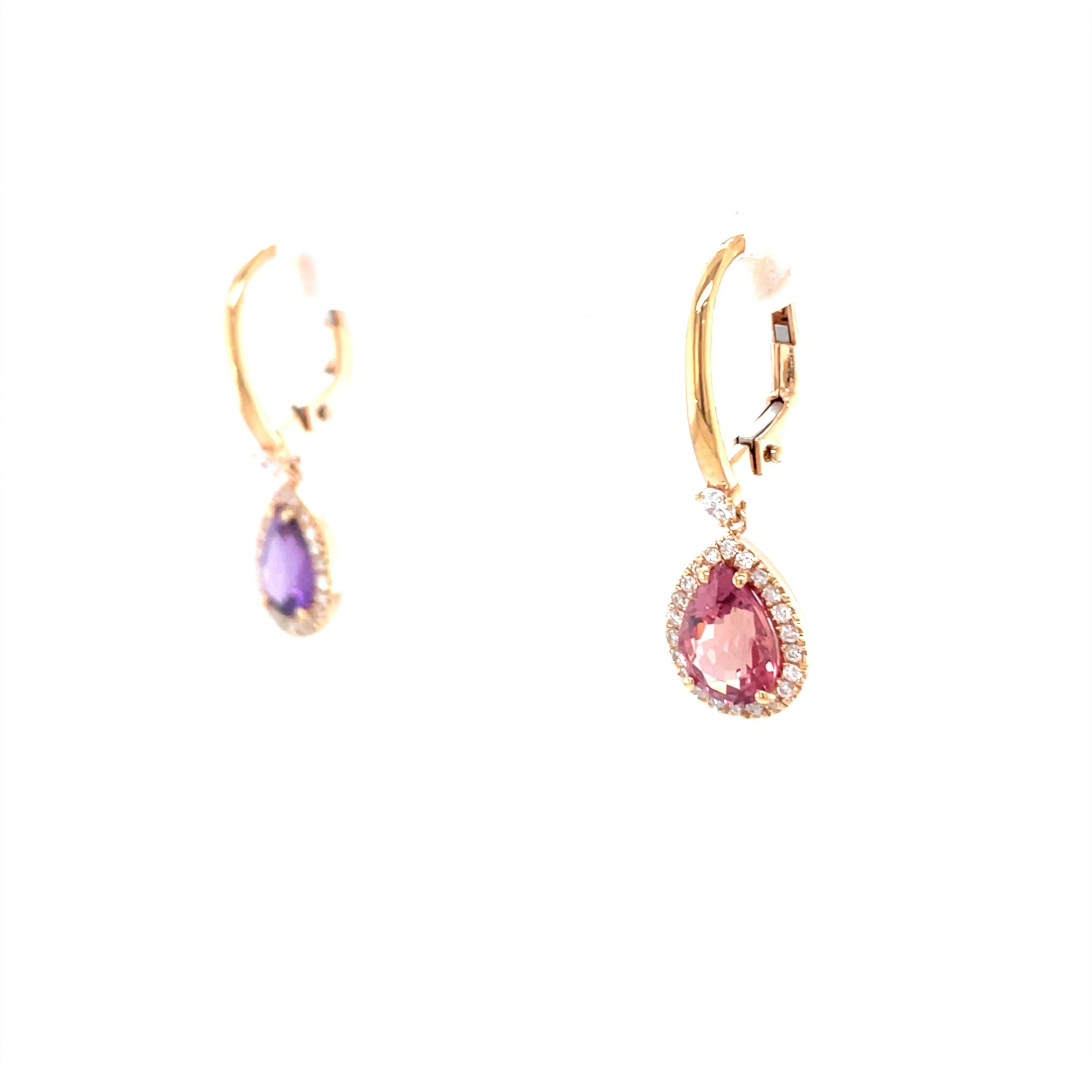18 Karat Rose Gold Diamond Sapphire Drop Earrings For Sale 3