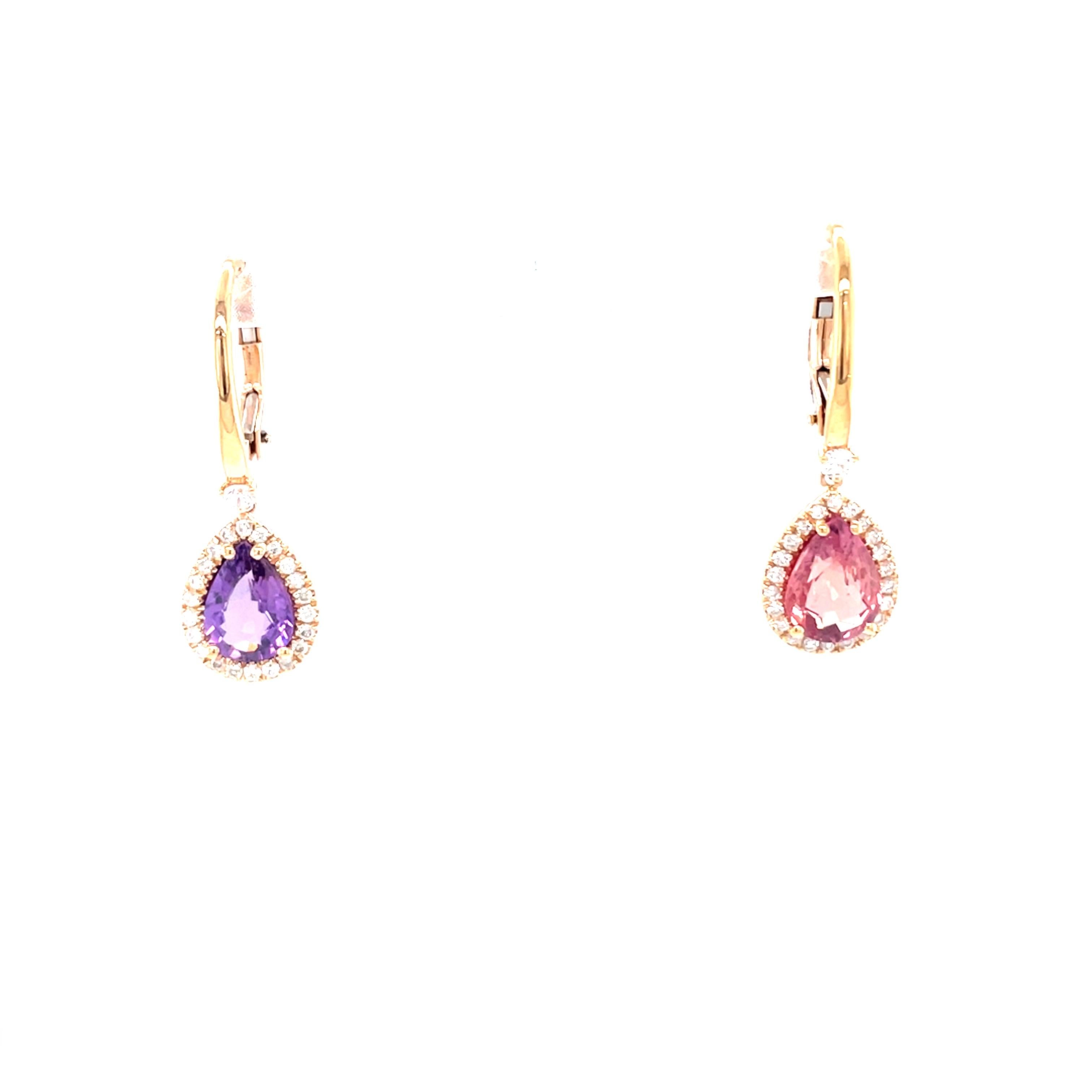 18 Karat Rose Gold Diamond Sapphire Drop Earrings For Sale 4