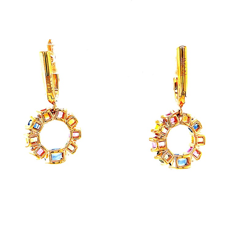18 Karat Rose Gold Diamond Sapphire Drop Earrings For Sale 1