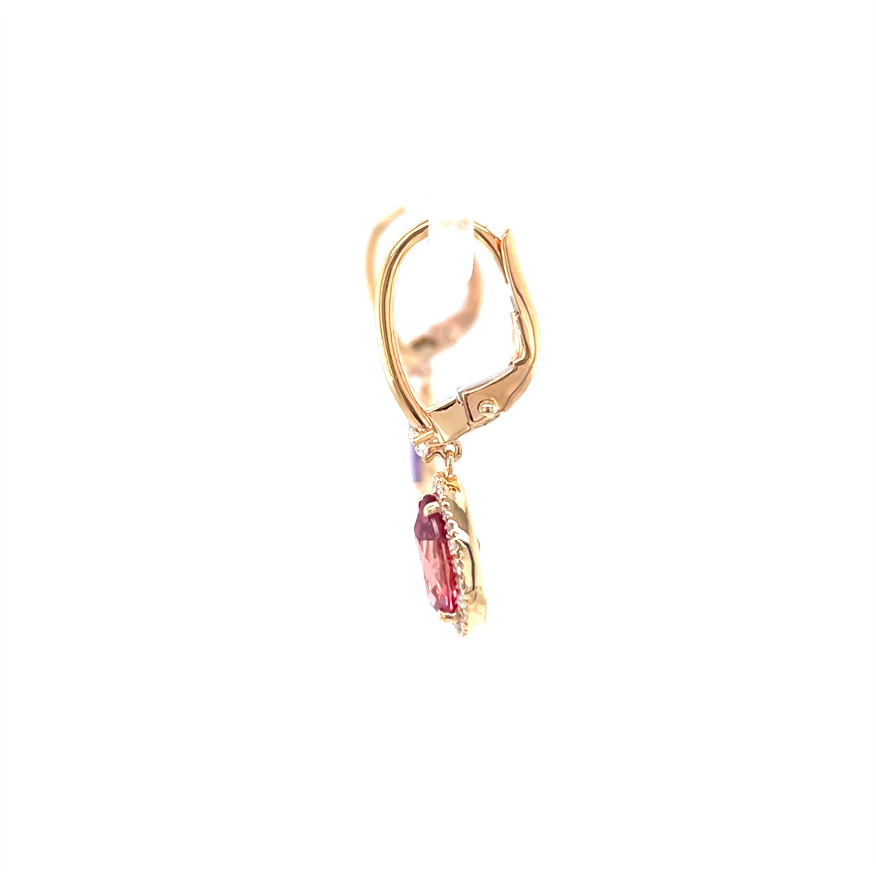 18 Karat Rose Gold Diamond Sapphire Drop Earrings For Sale 5