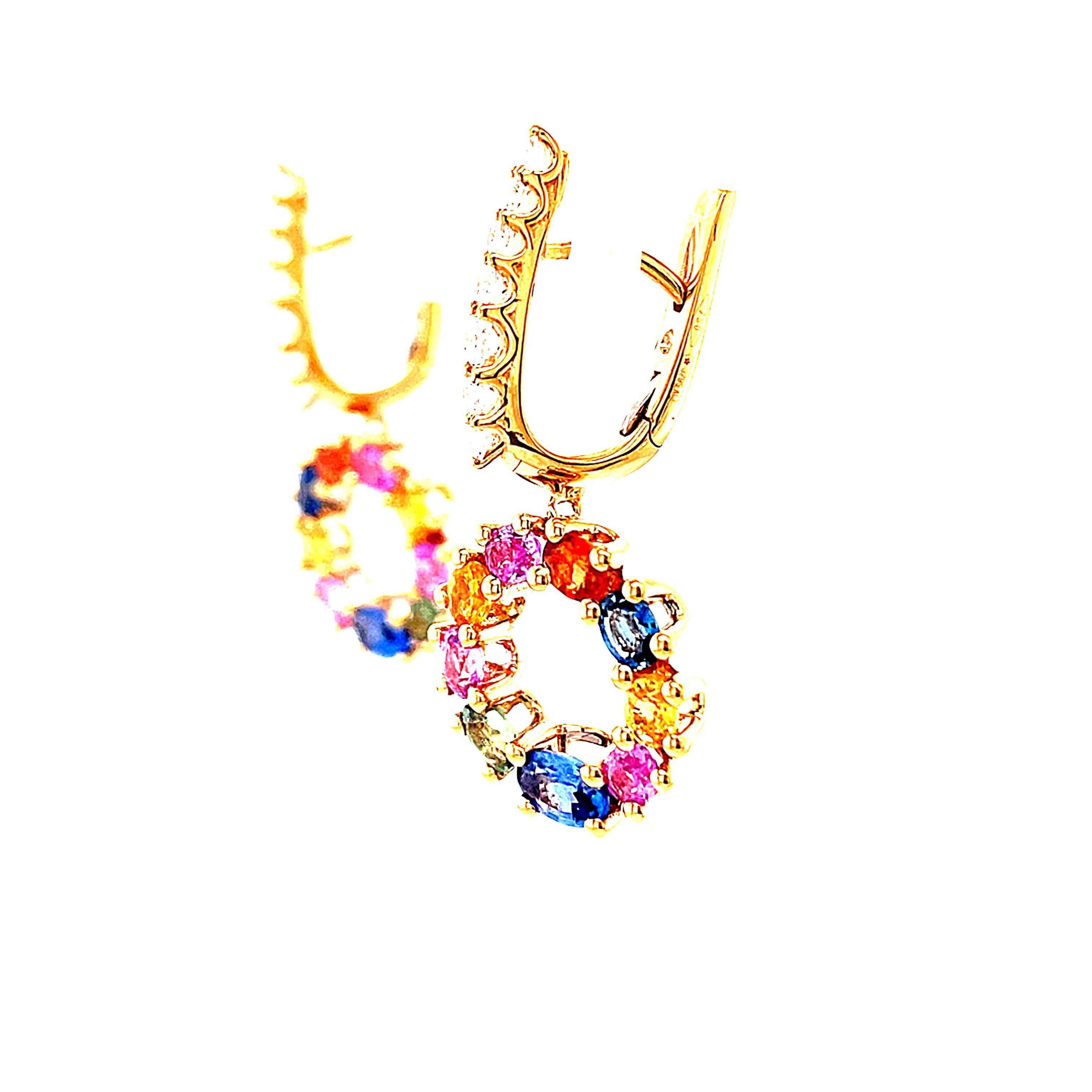 Boucles d'oreilles pendantes en or rose 18 carats avec diamants et saphirs en vente 2