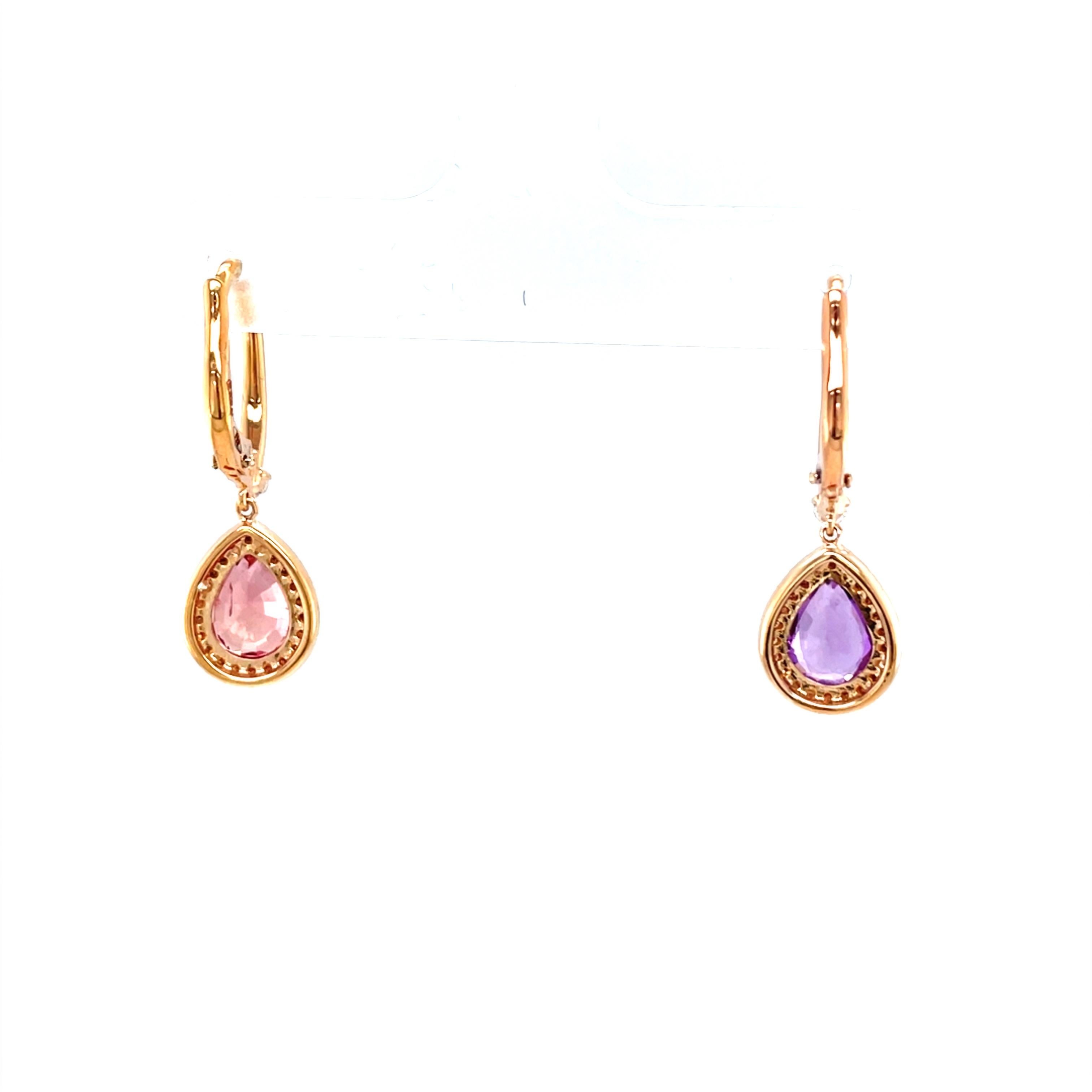 18 Karat Rose Gold Diamond Sapphire Drop Earrings For Sale 6