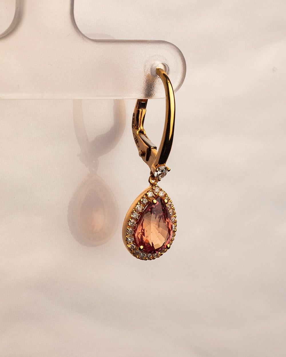 Pear Cut 18 Karat Rose Gold Diamond Sapphire Drop Earrings For Sale