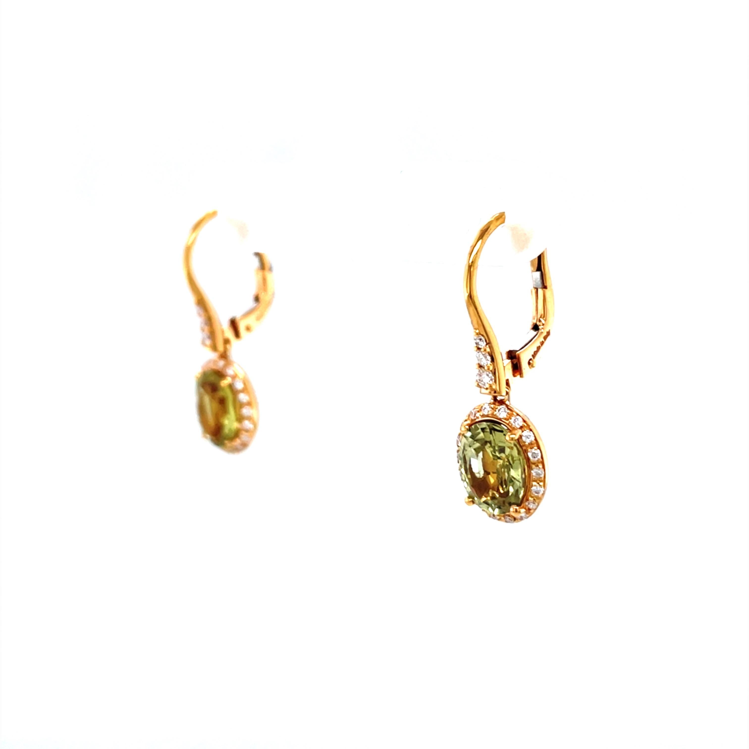 18 Karat Rose Gold Diamond Sapphire Drop Earrings For Sale 1