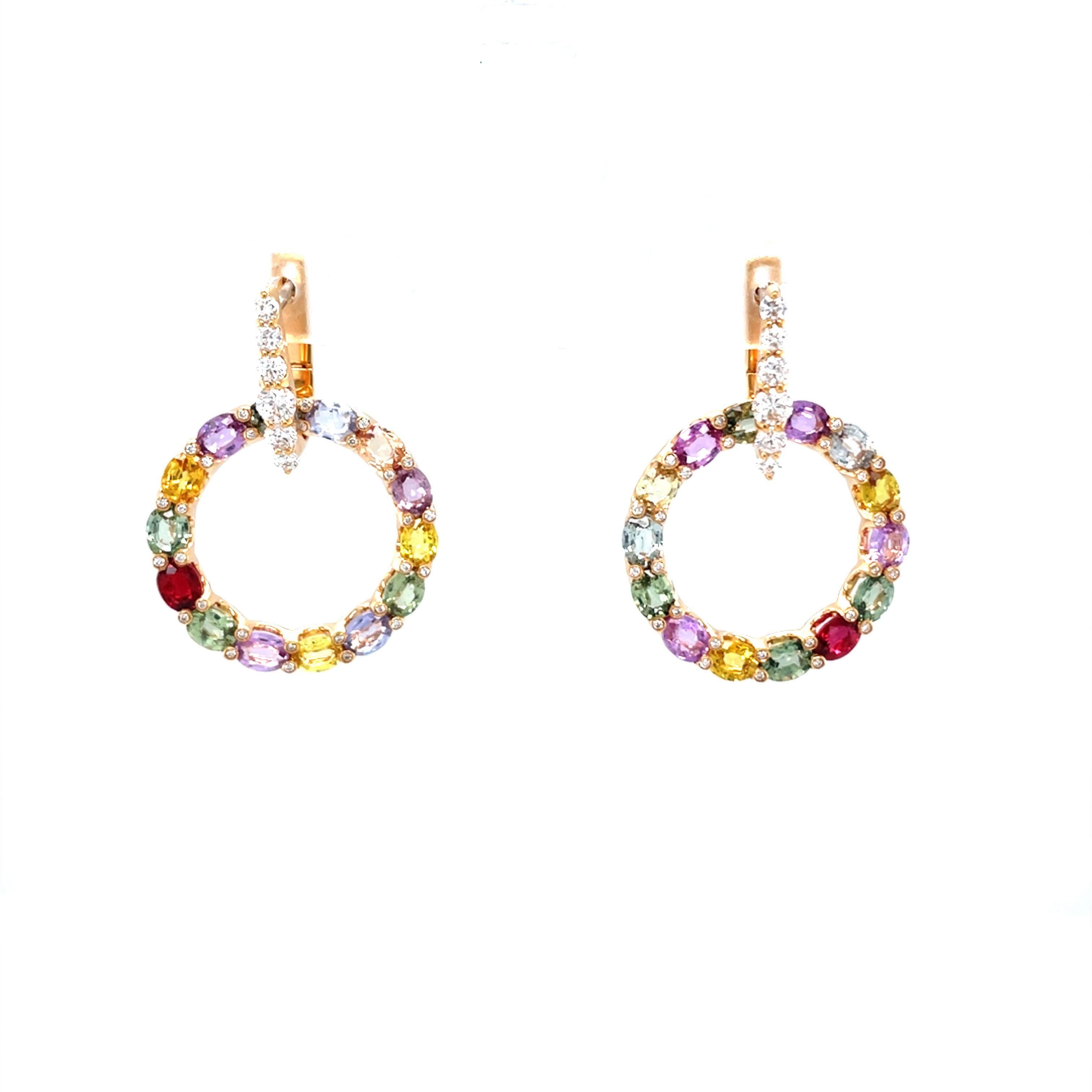 Women's 18 Karat Rose Gold Diamond Sapphire Drop Earrings For Sale