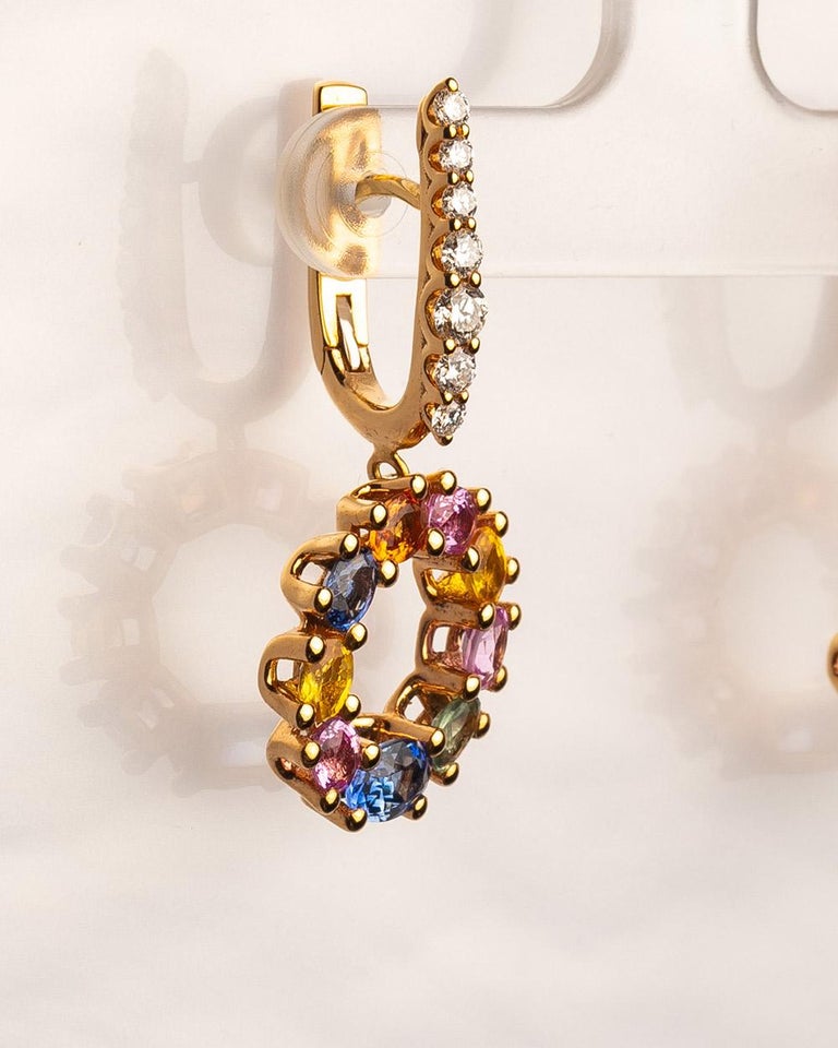 18 Karat Rose Gold Diamond Sapphire Drop Earrings In New Condition For Sale In Monte-Carlo, MC