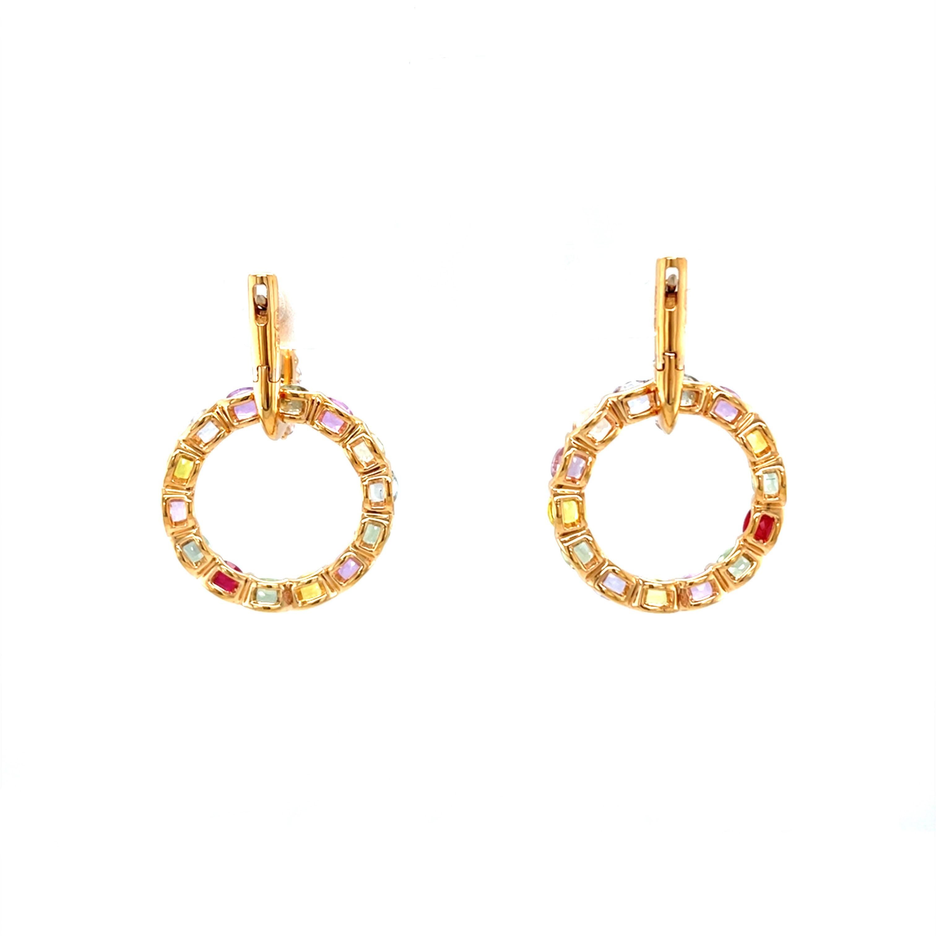 18 Karat Rose Gold Diamond Sapphire Drop Earrings For Sale 1