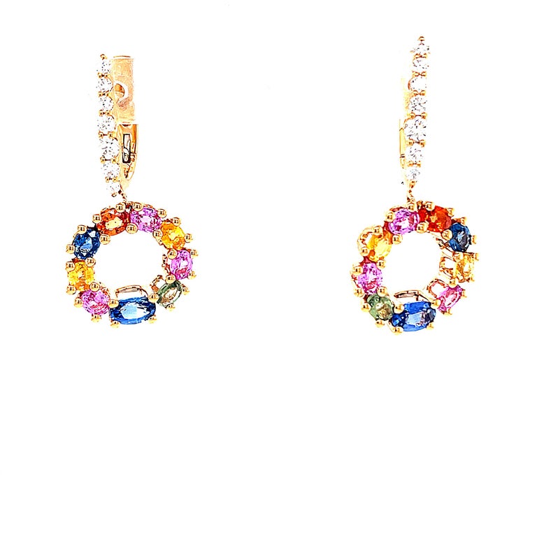 18 Karat Rose Gold Diamond Sapphire Drop Earrings For Sale 4
