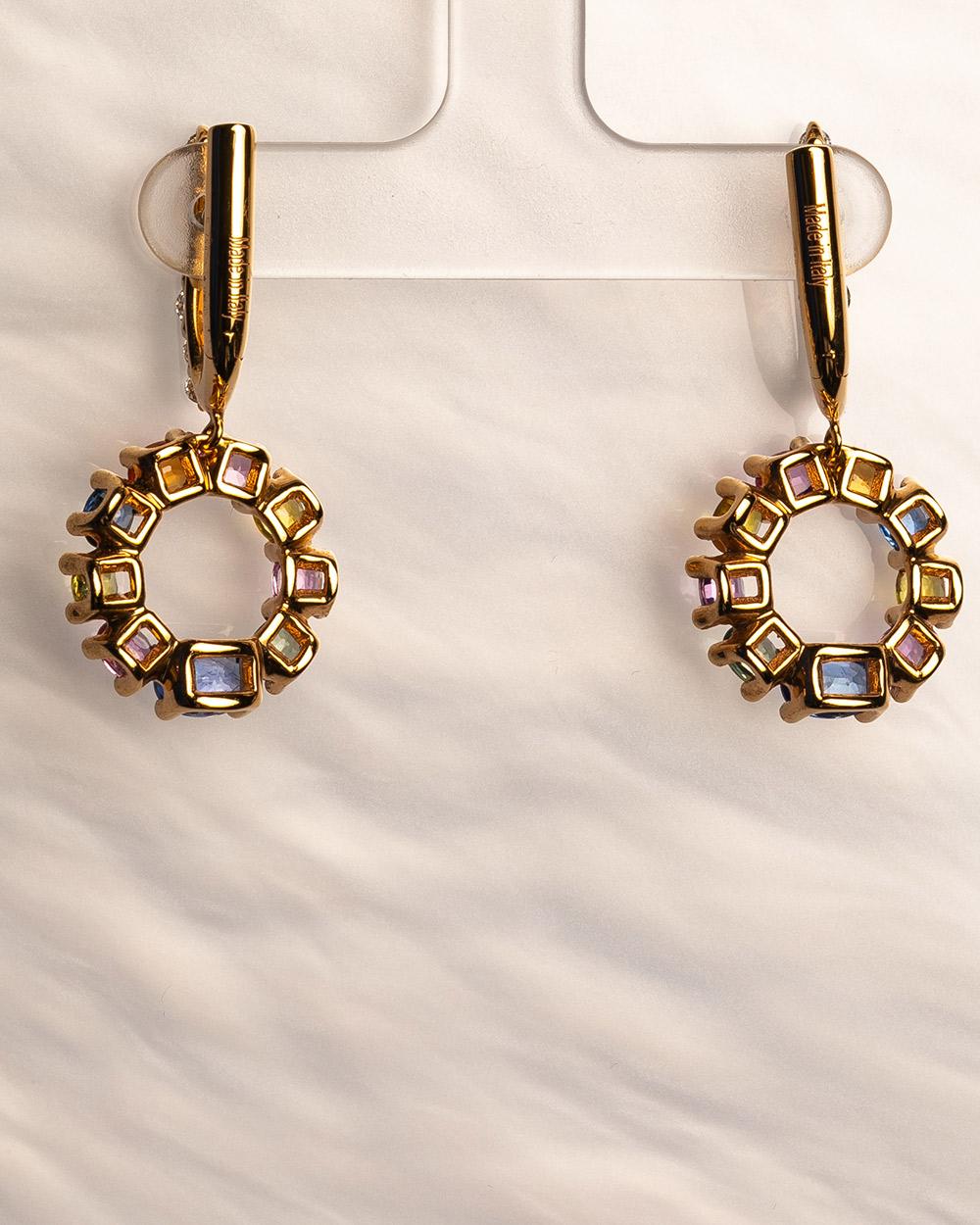 Boucles d'oreilles pendantes en or rose 18 carats avec diamants et saphirs Pour femmes en vente