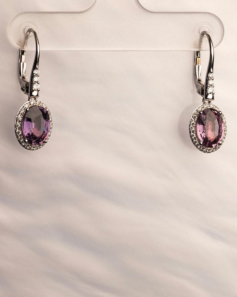 18 Karat Rose Gold Diamond Sapphire Drop Earrings For Sale 1