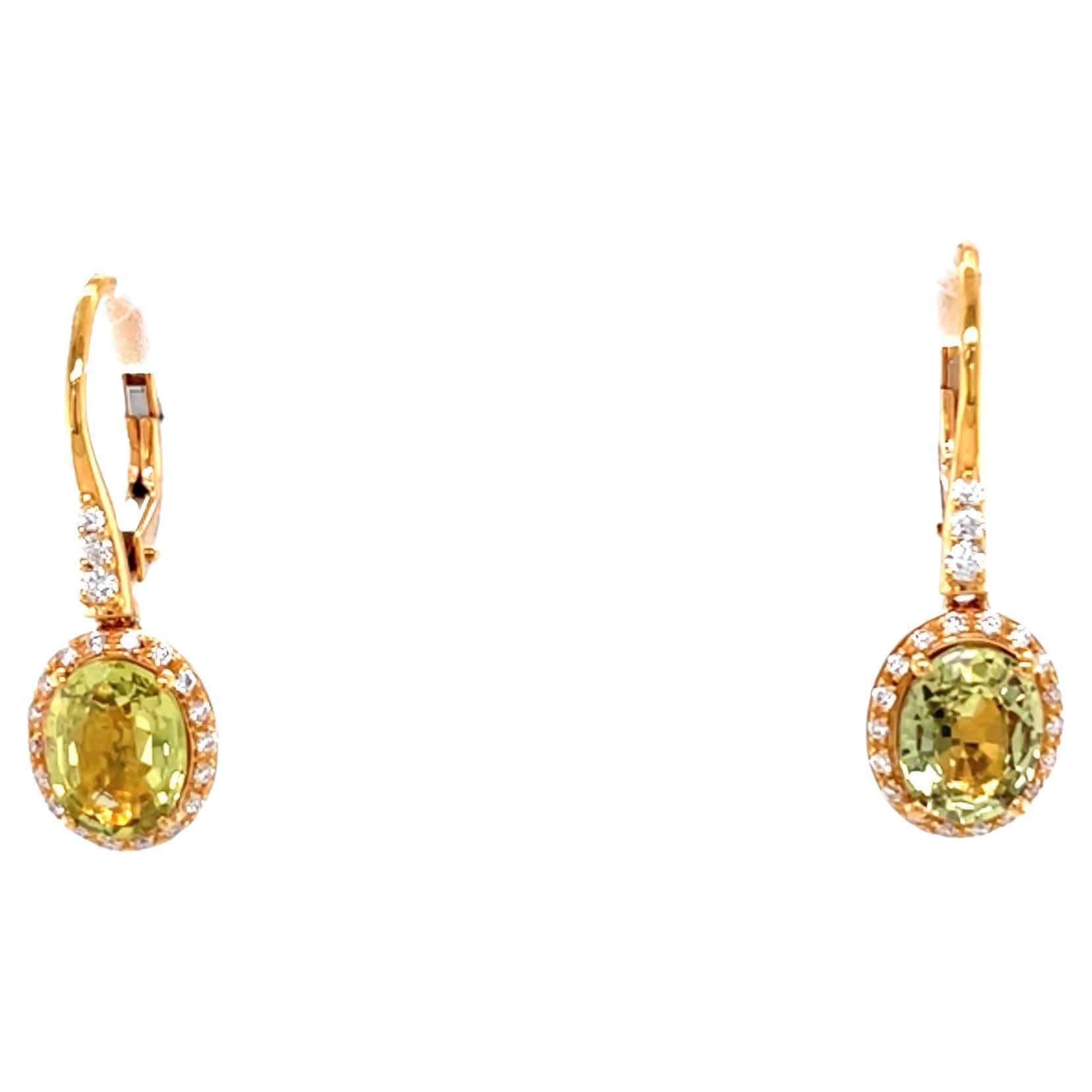 18 Karat Rose Gold Diamond Sapphire Drop Earrings For Sale