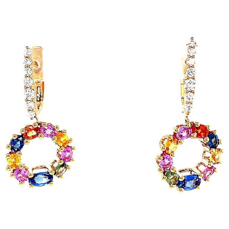 18 Karat Rose Gold Diamond Sapphire Drop Earrings For Sale