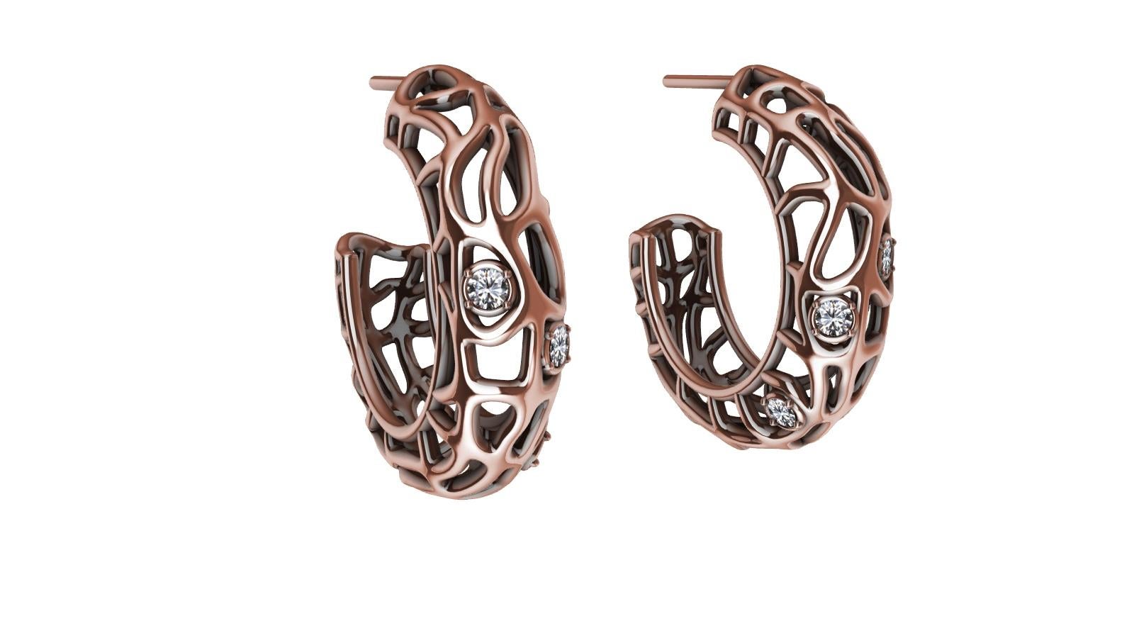 Contemporary 18 Karat Rose Gold Diamond Seaweed Hoop Earrings For Sale