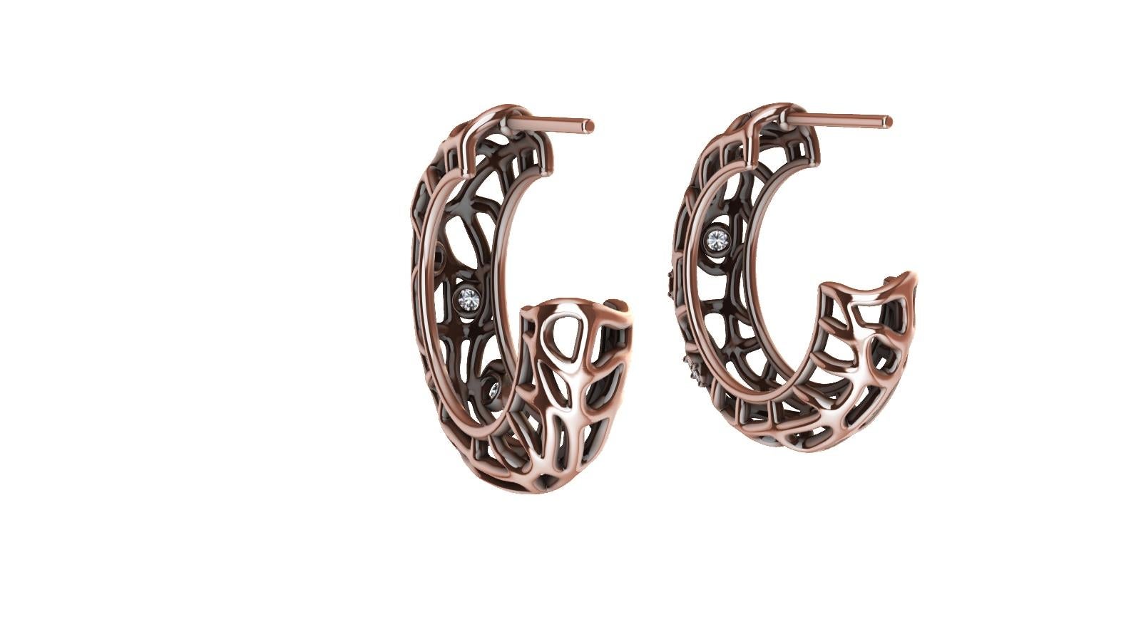 18 Karat Rose Gold Diamond Seaweed Hoop Earrings In New Condition For Sale In New York, NY
