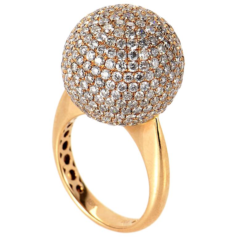 18 Karat Rose Gold Diamond Set Sphere Ring For Sale