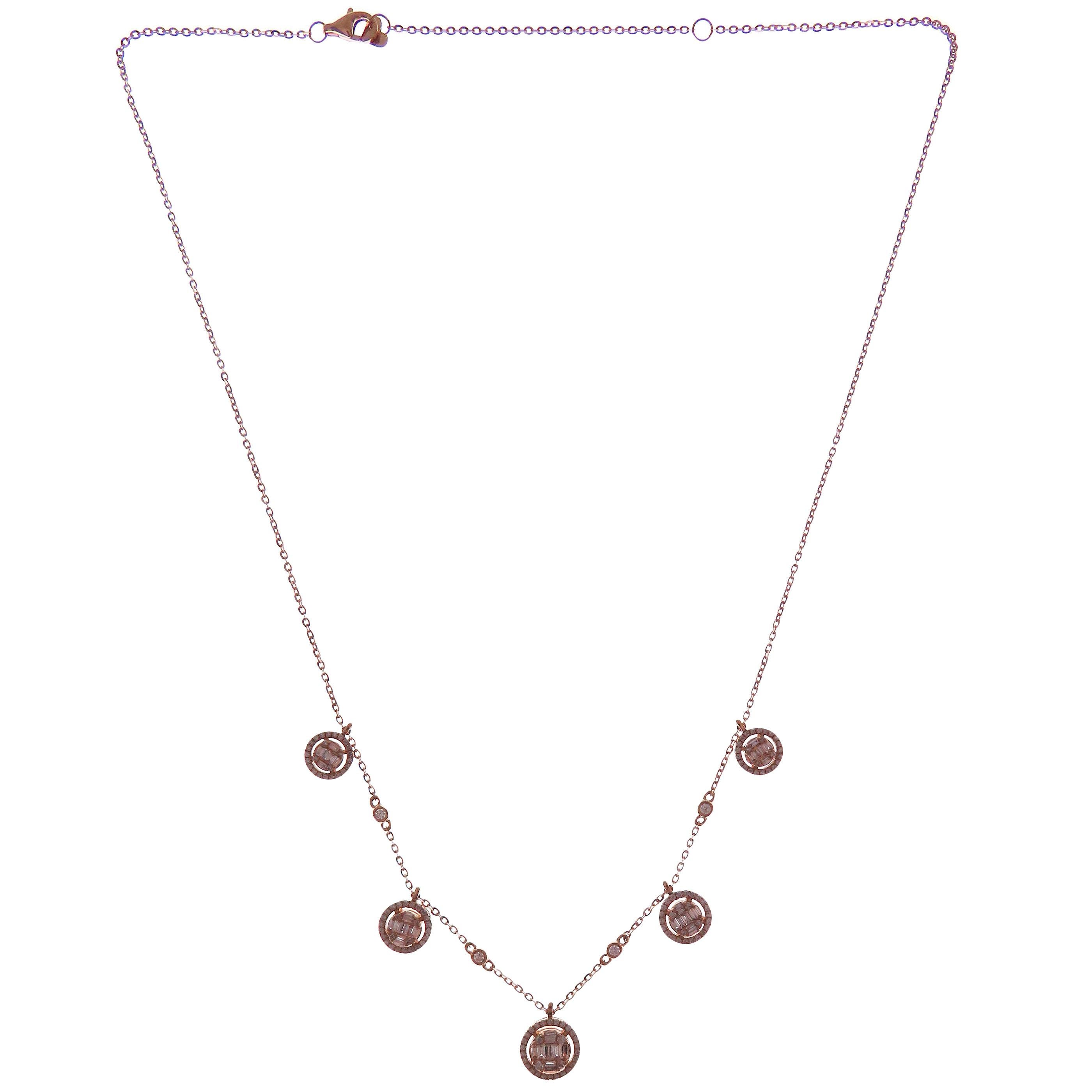 This delicate necklace is crafted in 18-karat rose gold, weighing approximately 1.00 total carats of SI-H Quality white diamonds. 
18-karat white gold and yellow gold are also available upon request 

Necklace is 16