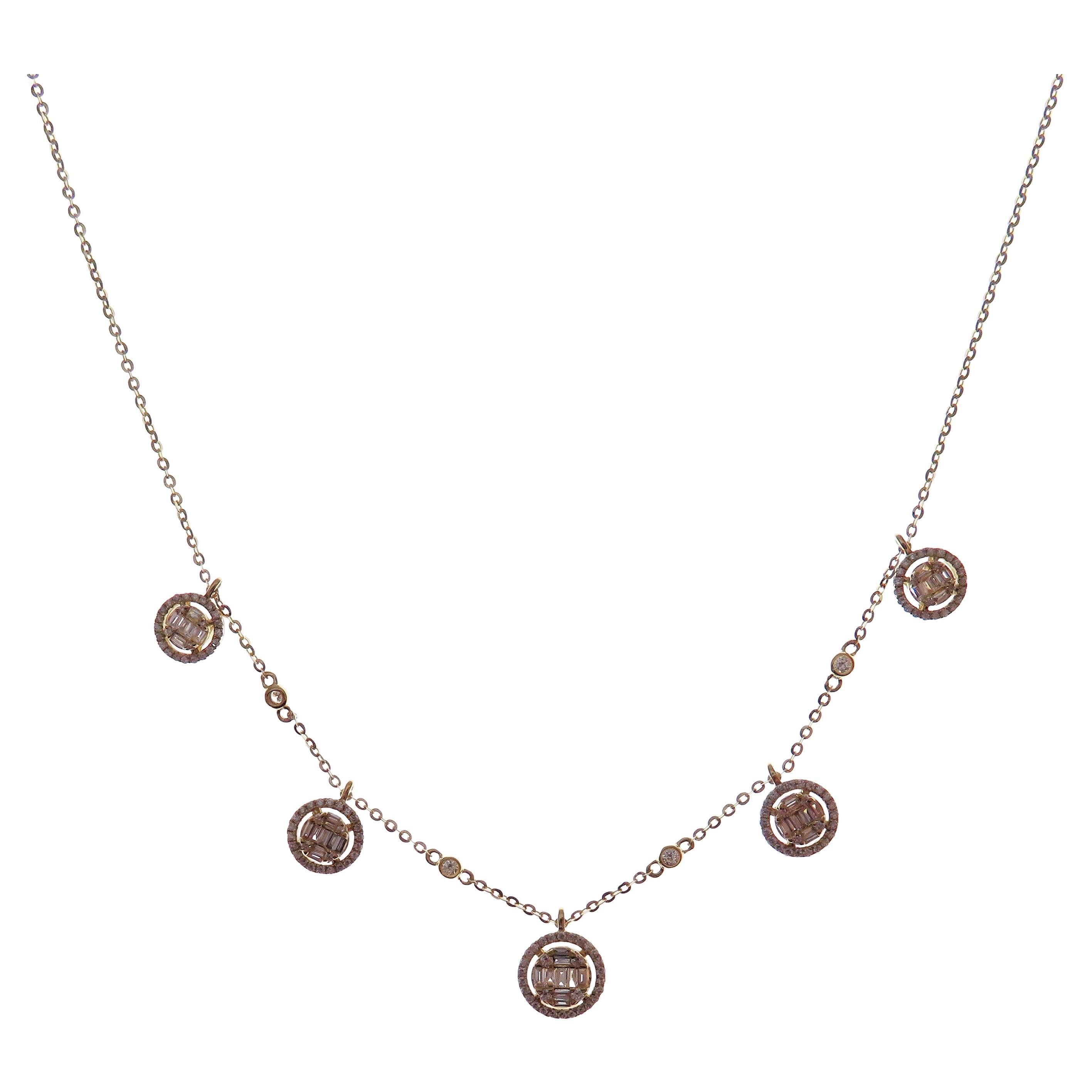 Women's or Men's 18 Karat Rose Gold Diamond Simple Baguette Strand DBY Necklace For Sale