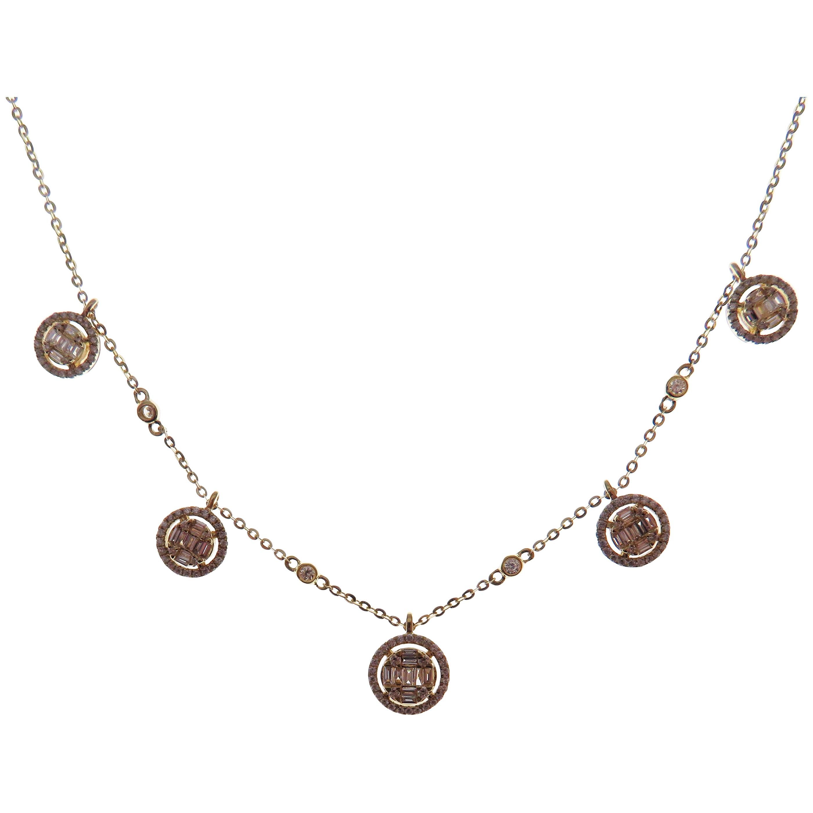 18 Karat Rose Gold Diamond Simple Baguette Strand DBY Necklace For Sale 2