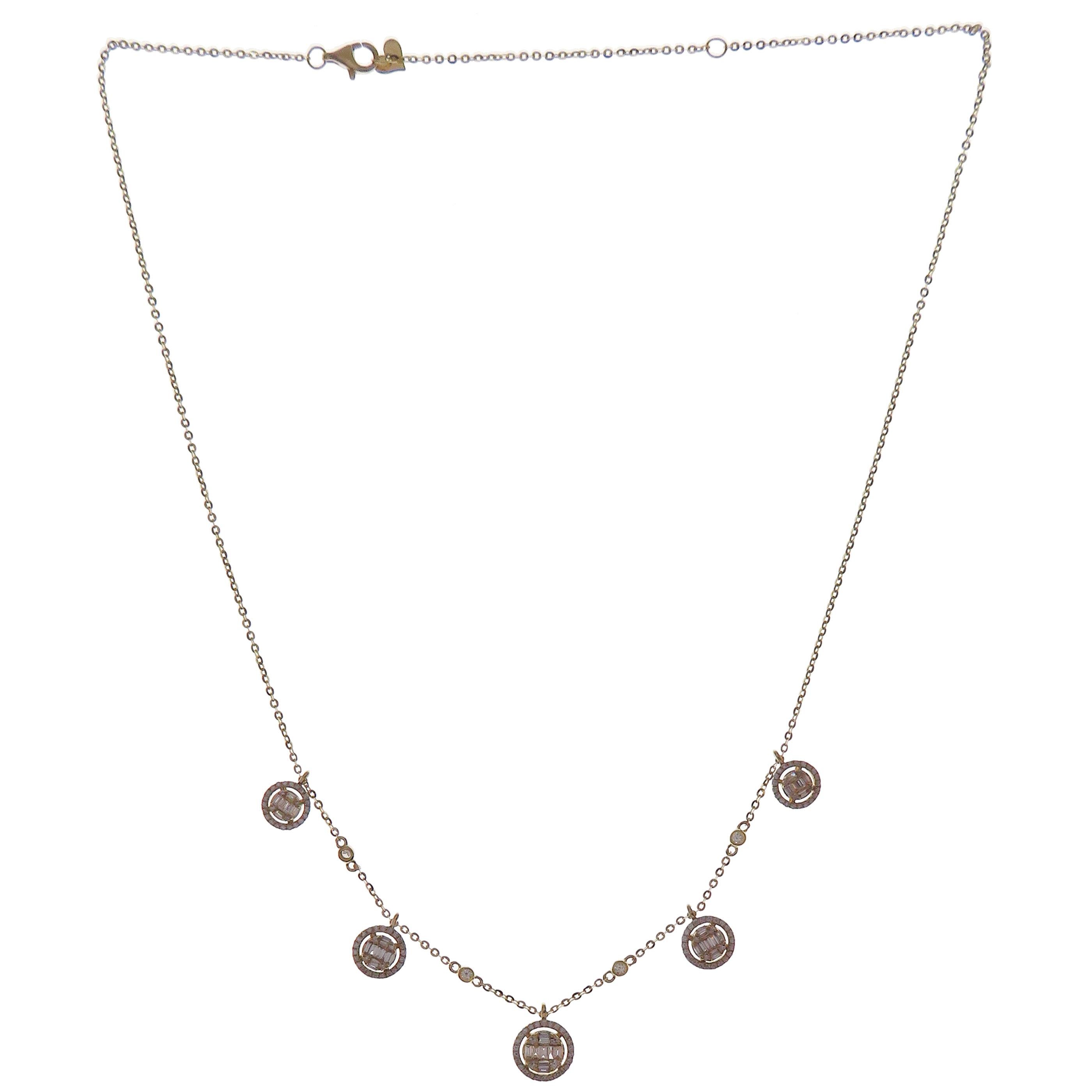 18 Karat Rose Gold Diamond Simple Baguette Strand DBY Necklace For Sale 3