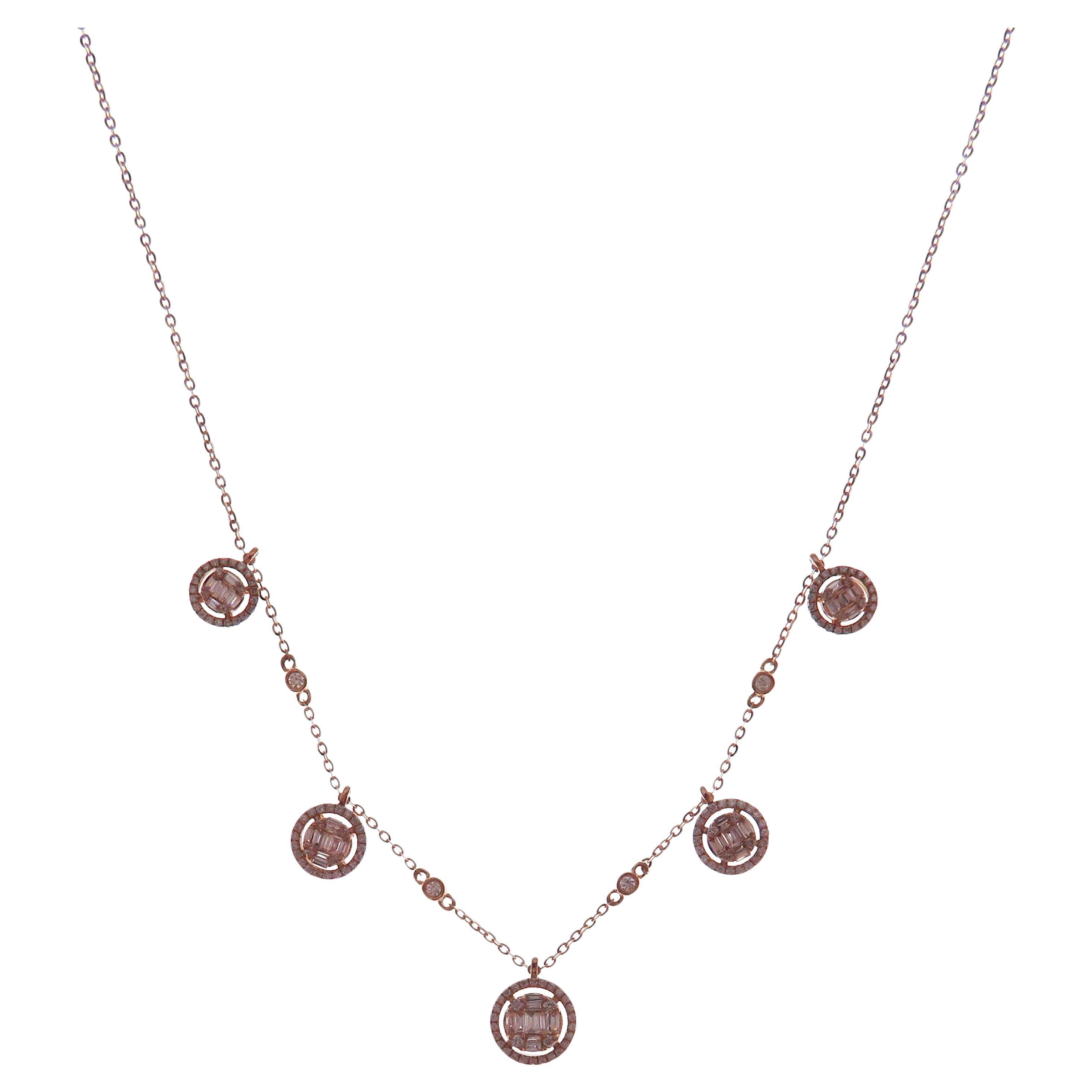18 Karat Rose Gold Diamond Simple Baguette Strand DBY Necklace For Sale