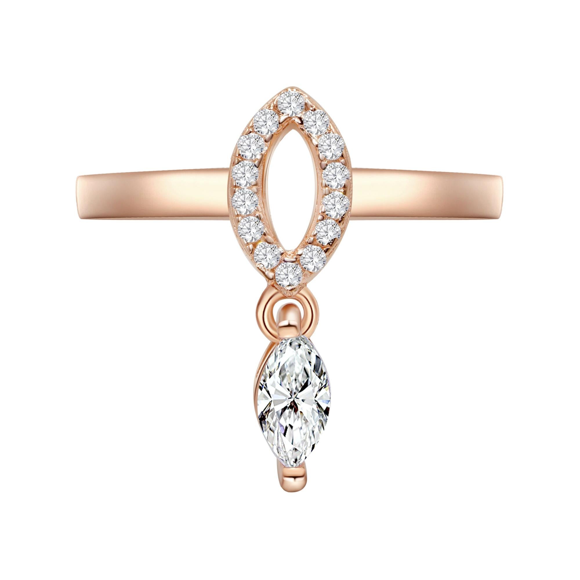 18 Karat Rose Gold Diamond Single Leaf Ring For Sale