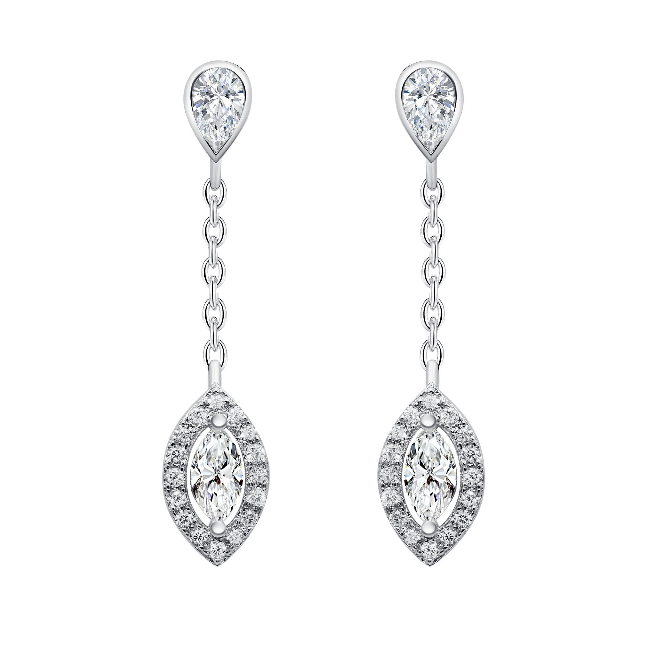 18 Karat Rose Gold Diamond Small Leaf Drop Earrings For Sale 2