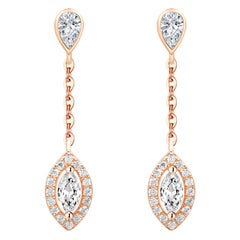 18 Karat Rose Gold Diamond Small Leaf Drop Earrings