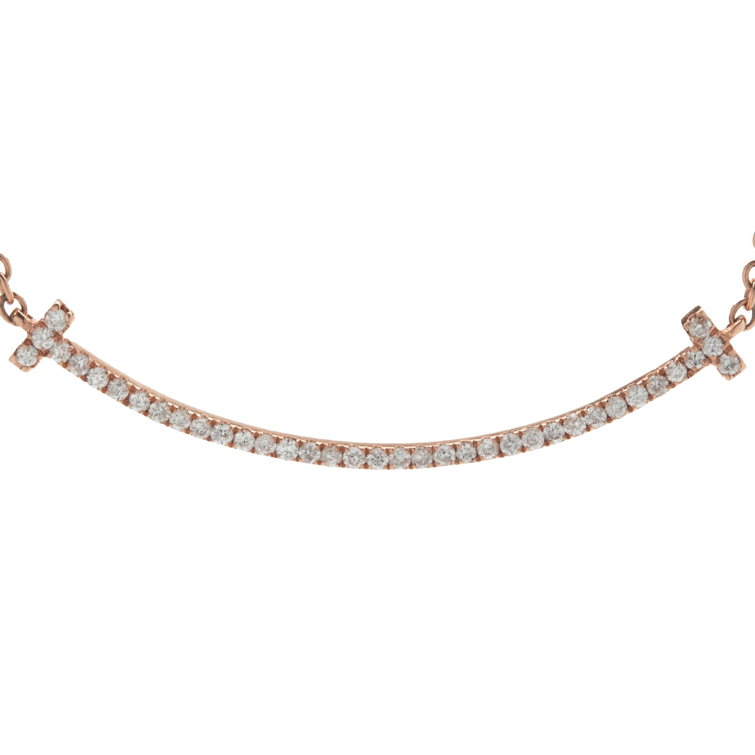 Designer: custom
Material: 18K rose gold
Diamonds: 38 round brilliant cut = .12cttw
Color: G
Clarity: VS1
Dimensions: necklace measures 18-inches in length 
Weight: 2.72 grams
