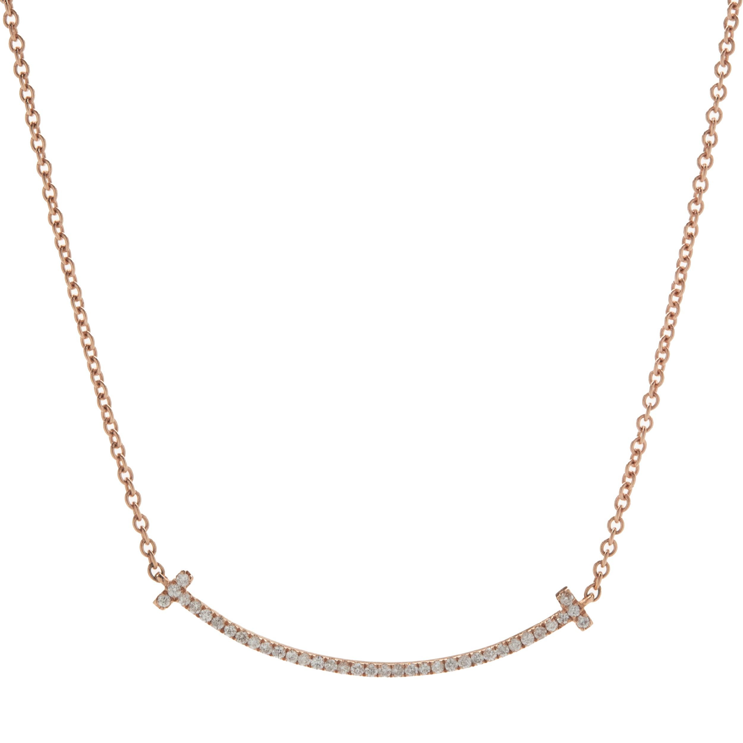 18 Karat Rose Gold Diamond Smile Necklace For Sale